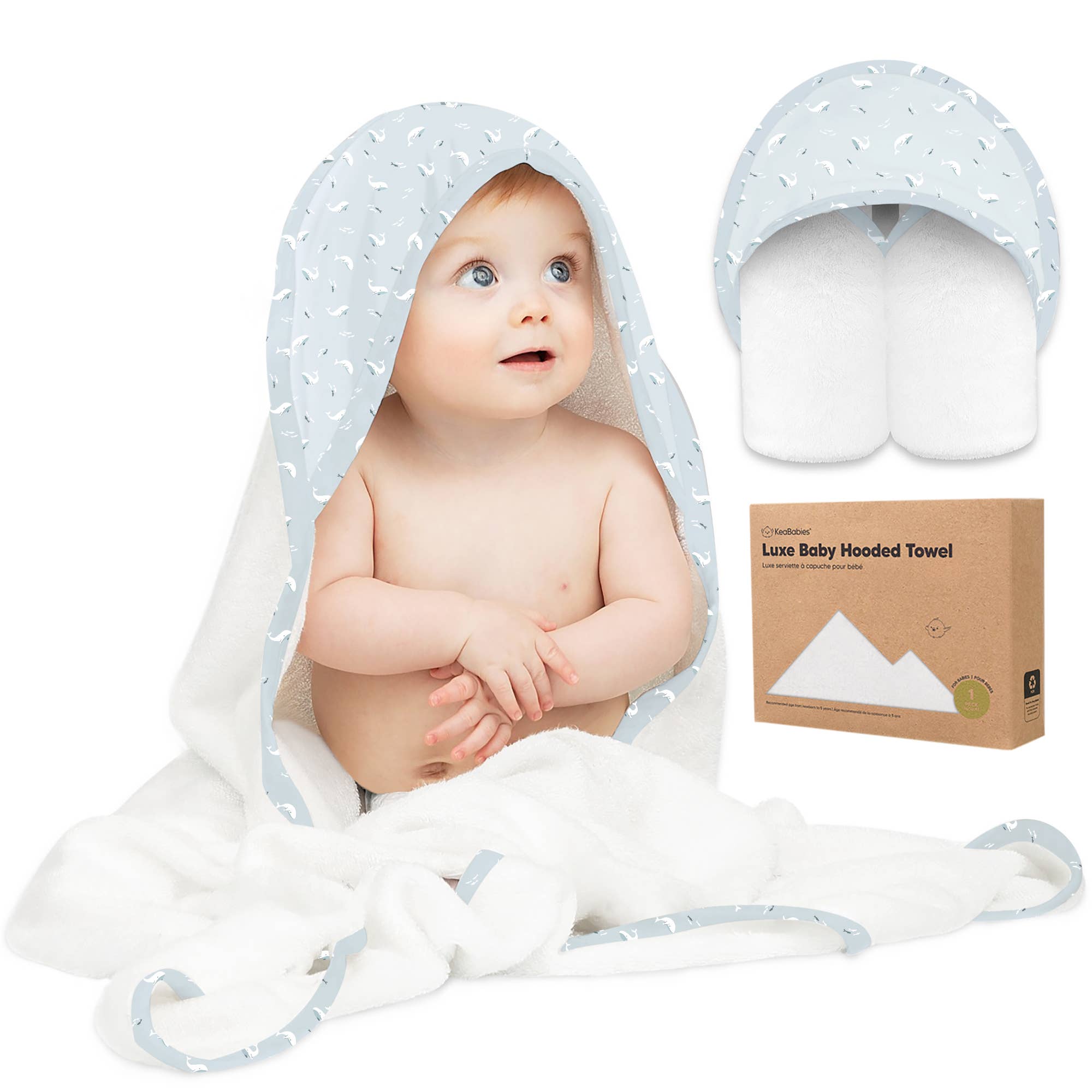 KeaBabies Luxe Baby Blue Whale Hooded Towel - Towel