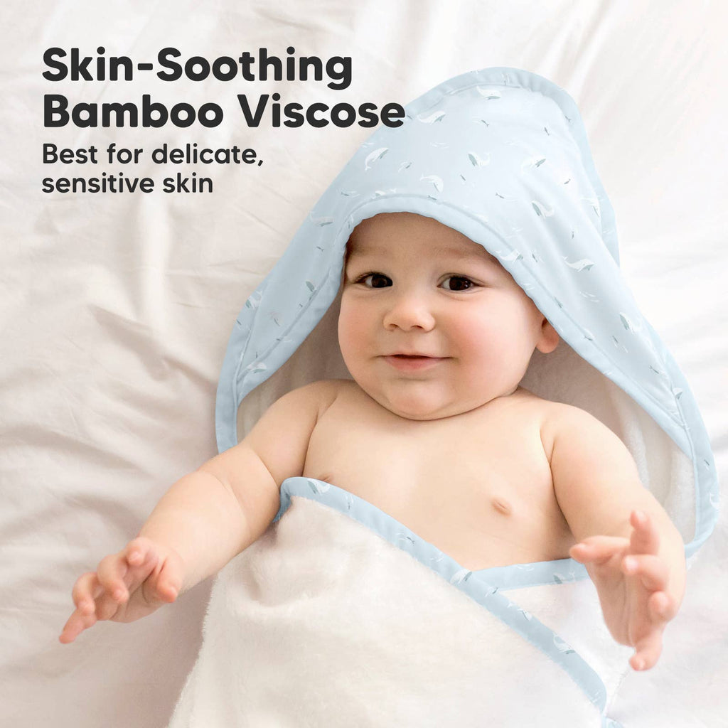 KeaBabies Luxe Baby Blue Whale Hooded Towel - Towel