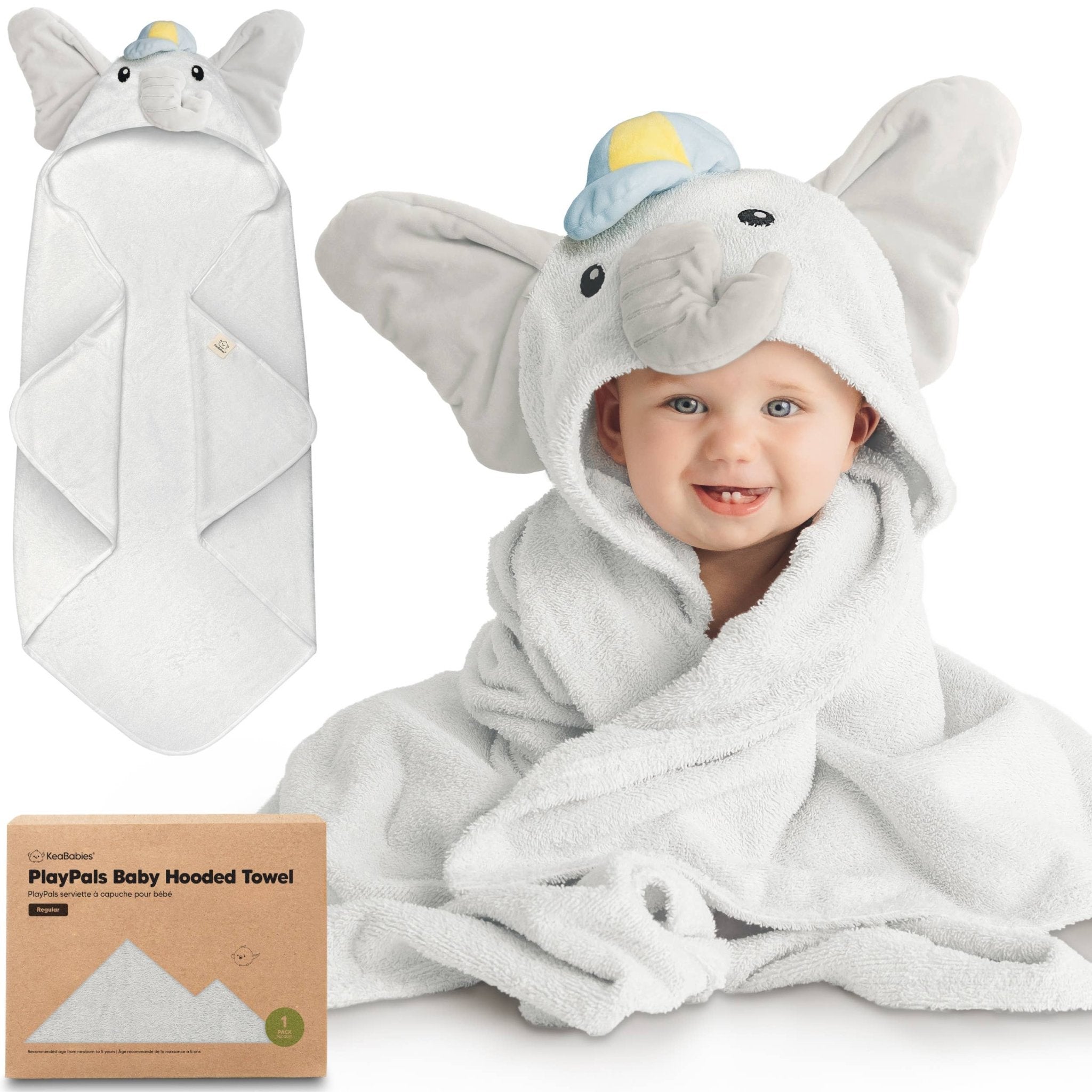 KeaBabies Playpals Boy Elephant Hooded Baby Bath Towel - Towel