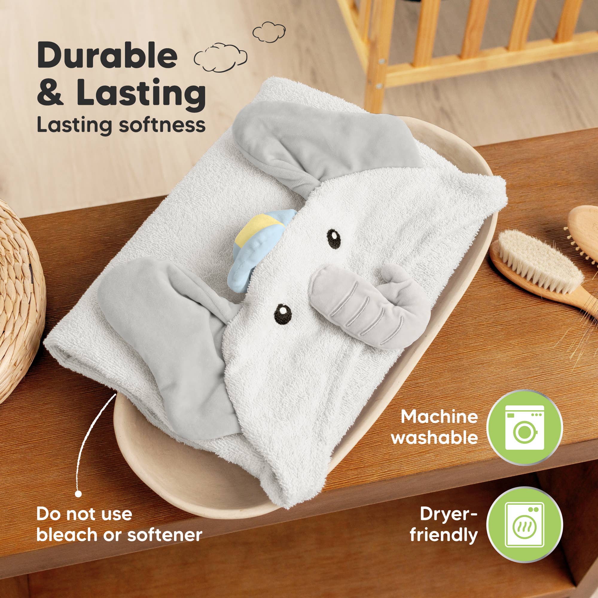 KeaBabies Playpals Boy Elephant Hooded Baby Bath Towel - Towel