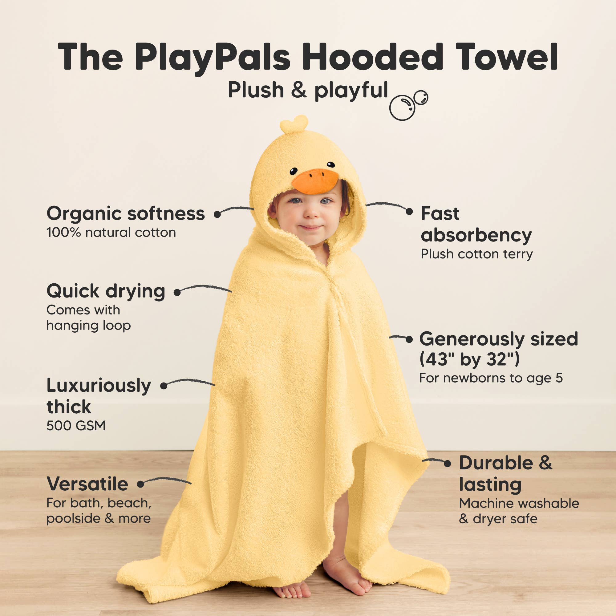 KeaBabies Playpals Duck Hooded Baby Bath Towel - Towel