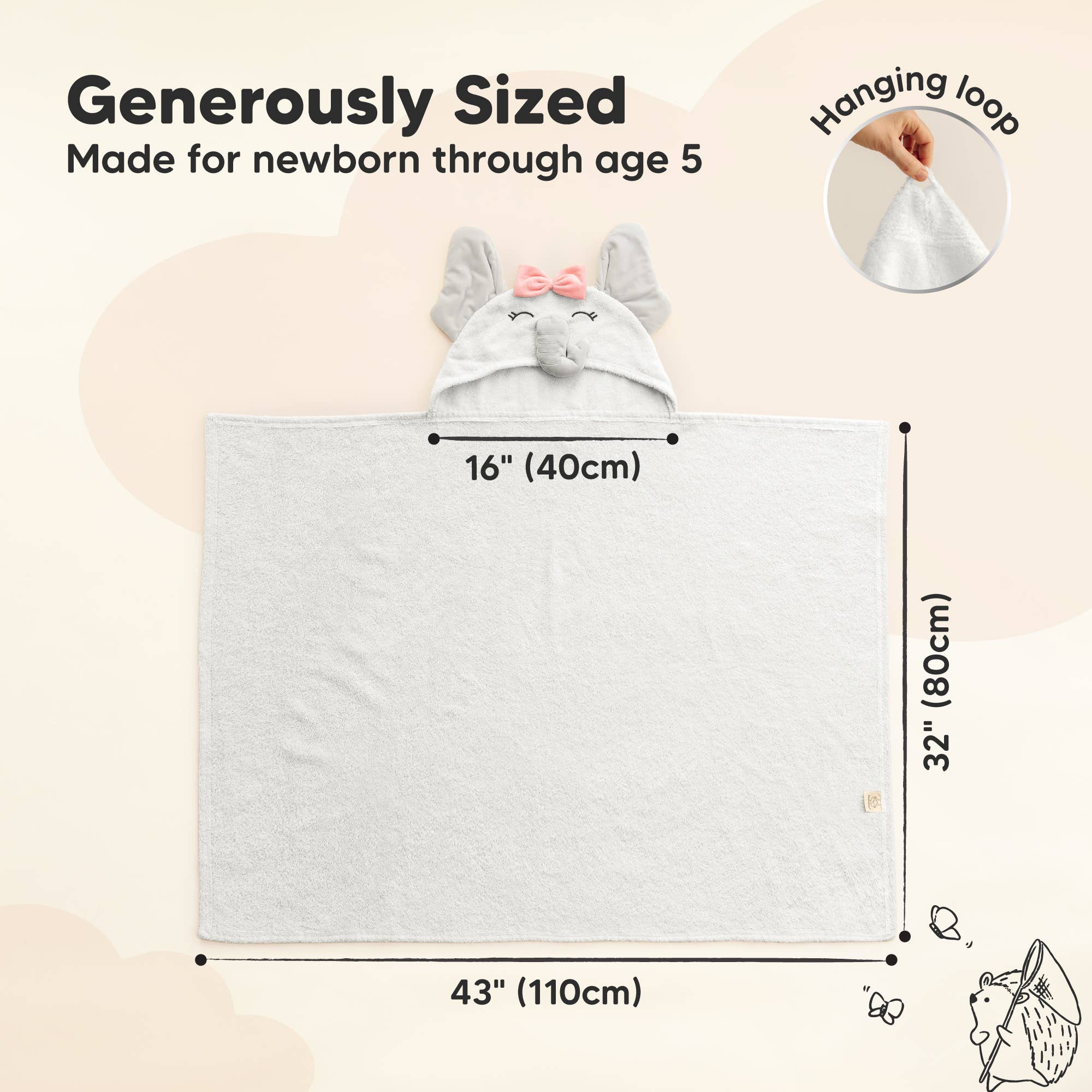 KeaBabies Playpals Elephant Hooded Baby Bath Towel - Towel