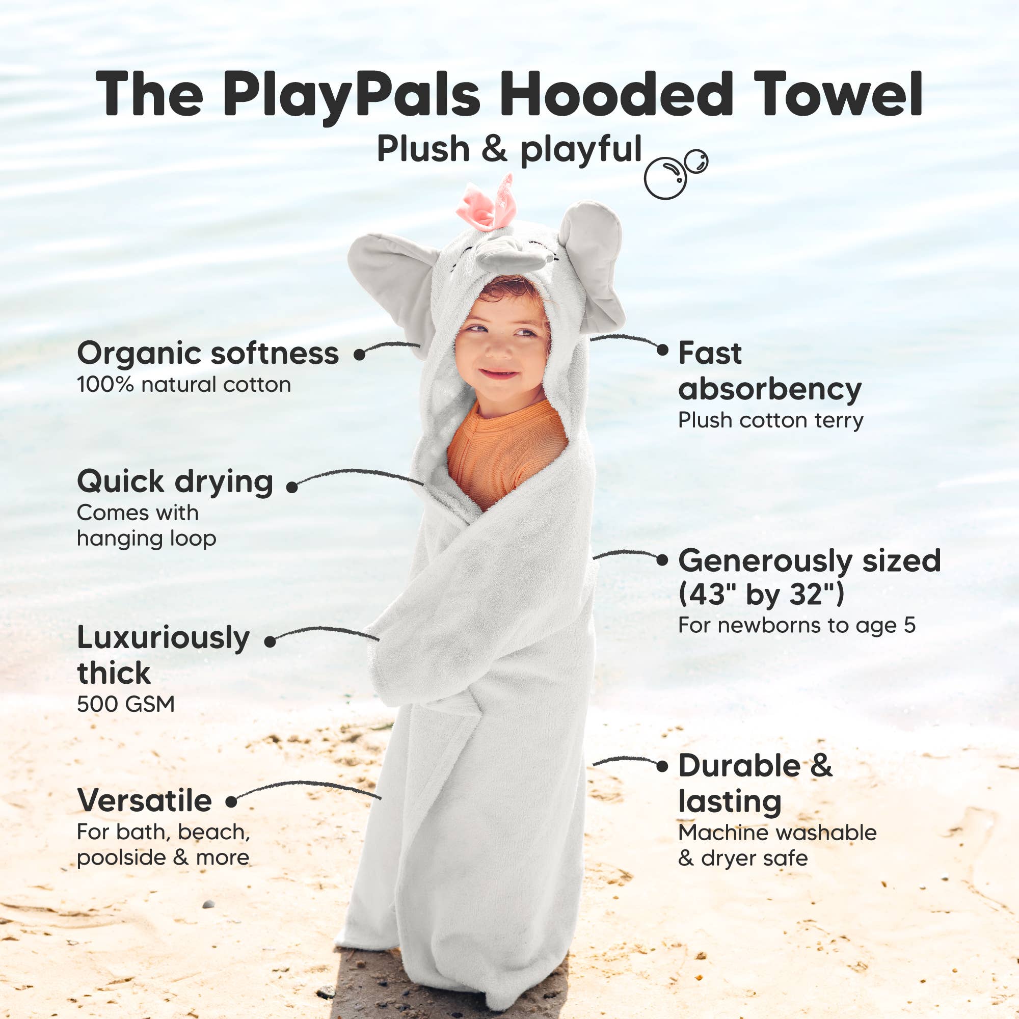 KeaBabies Playpals Elephant Hooded Baby Bath Towel - Towel