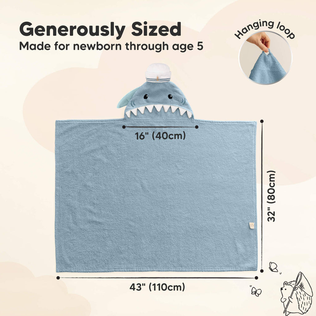 KeaBabies Playpals Sharky Hooded Baby Bath Towel - Towel
