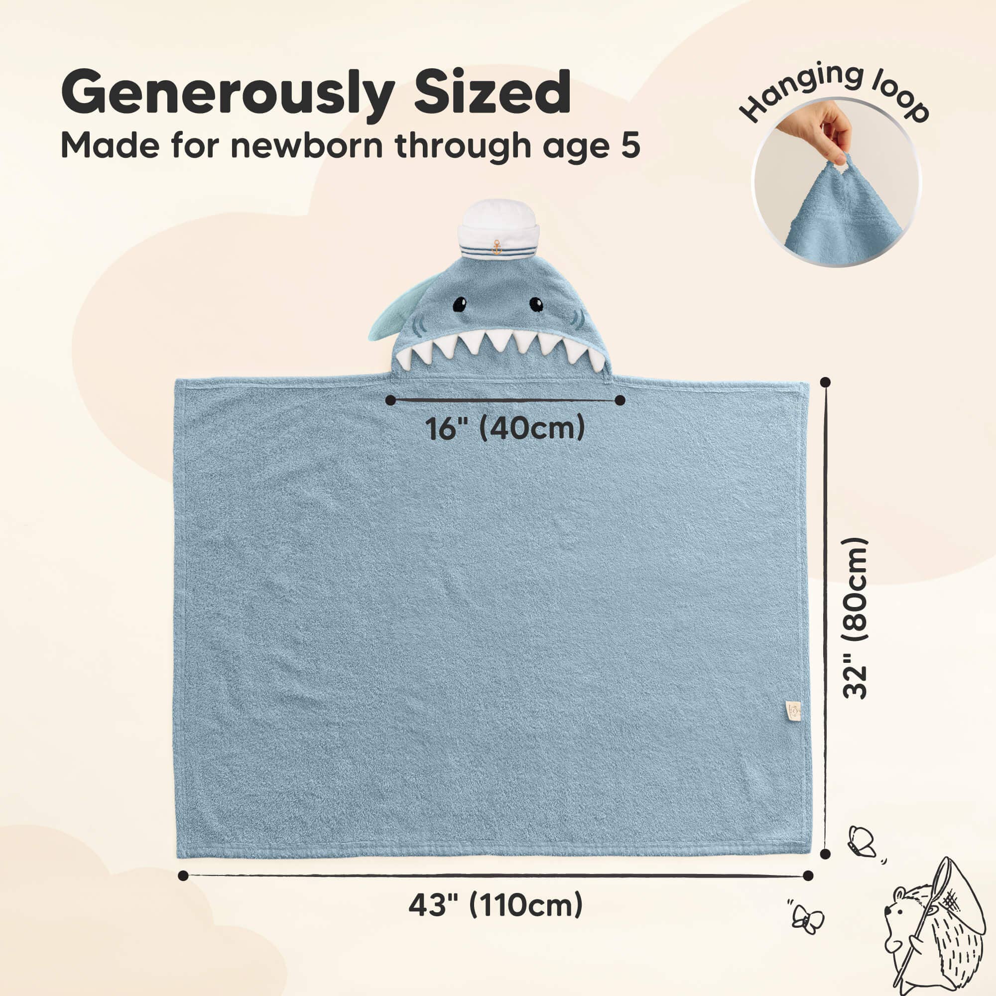 KeaBabies Playpals Sharky Hooded Baby Bath Towel - Towel