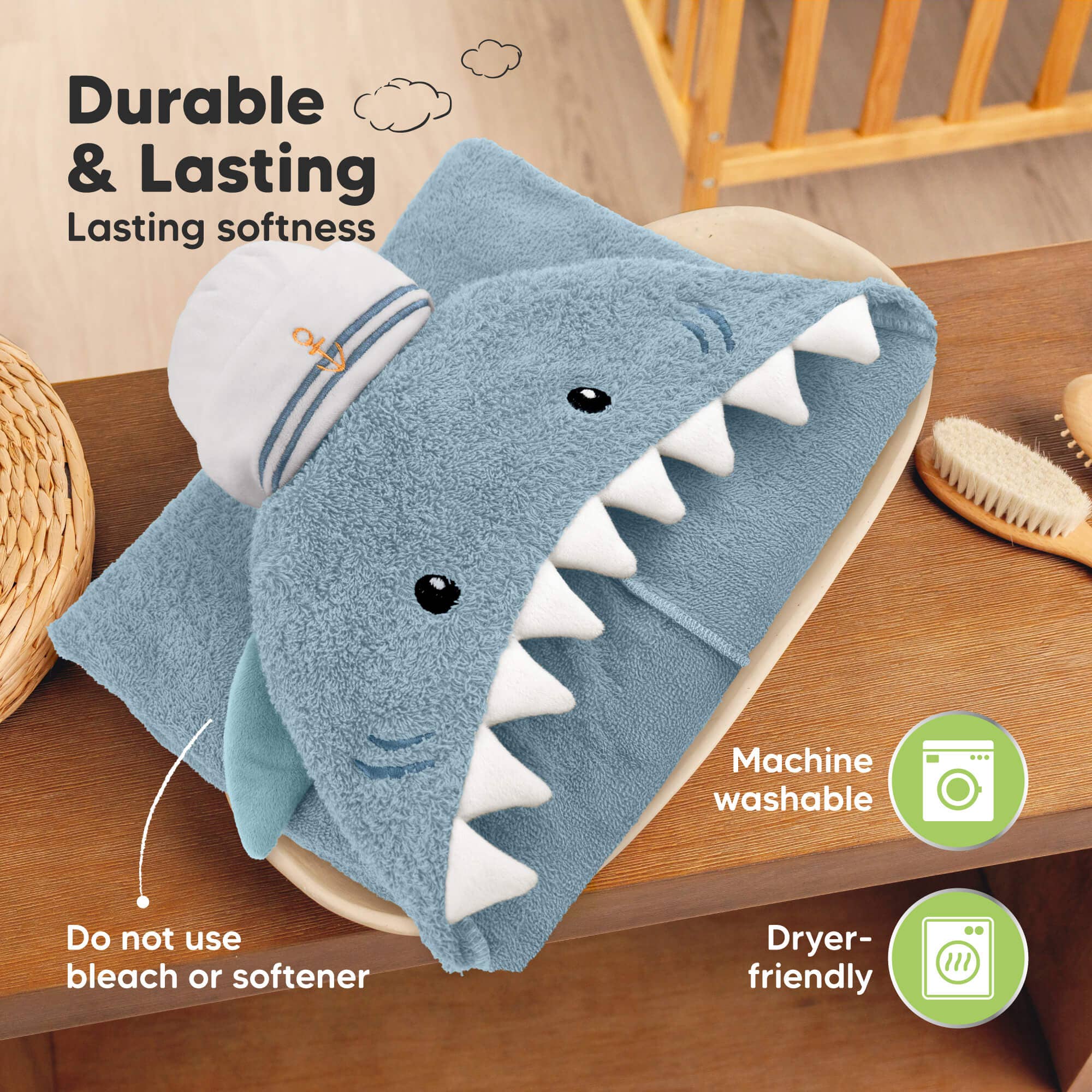 KeaBabies Playpals Sharky Hooded Baby Bath Towel - Towel