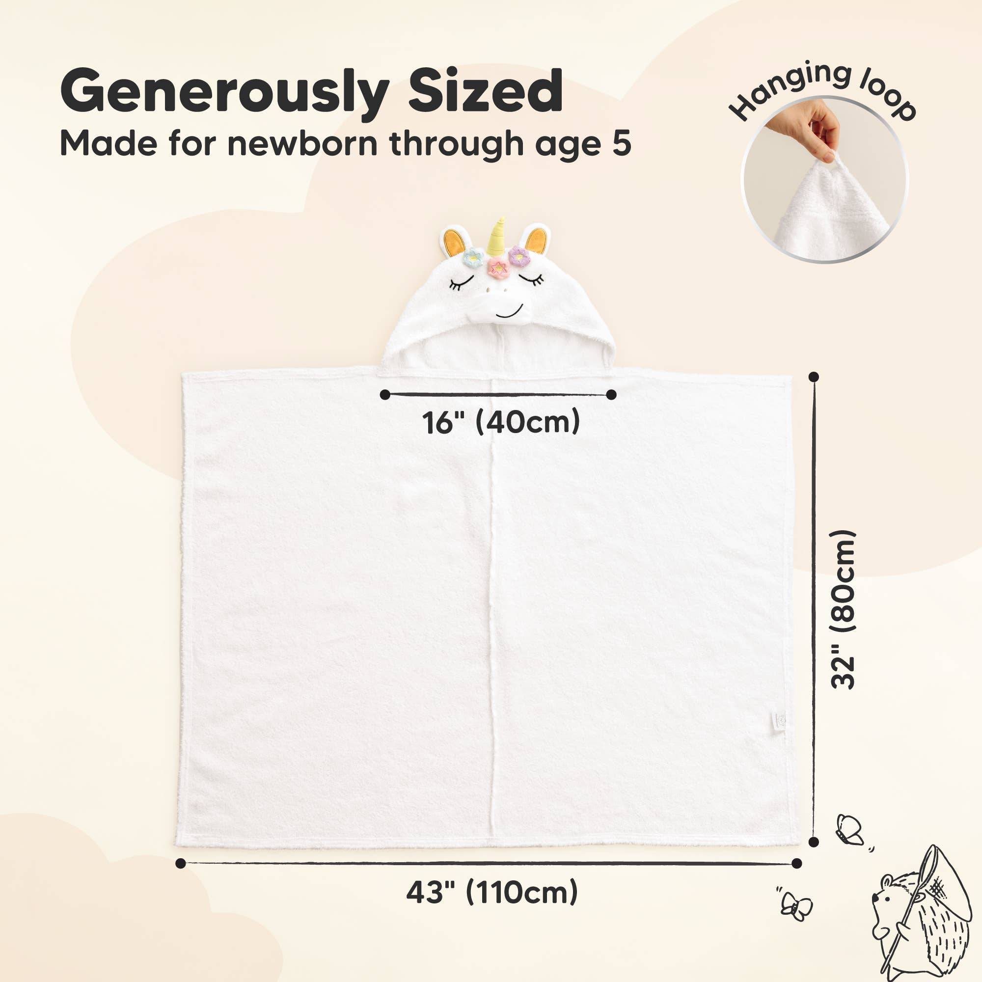 KeaBabies Playpals Unicorn Hooded Baby Bath Towel - Towel