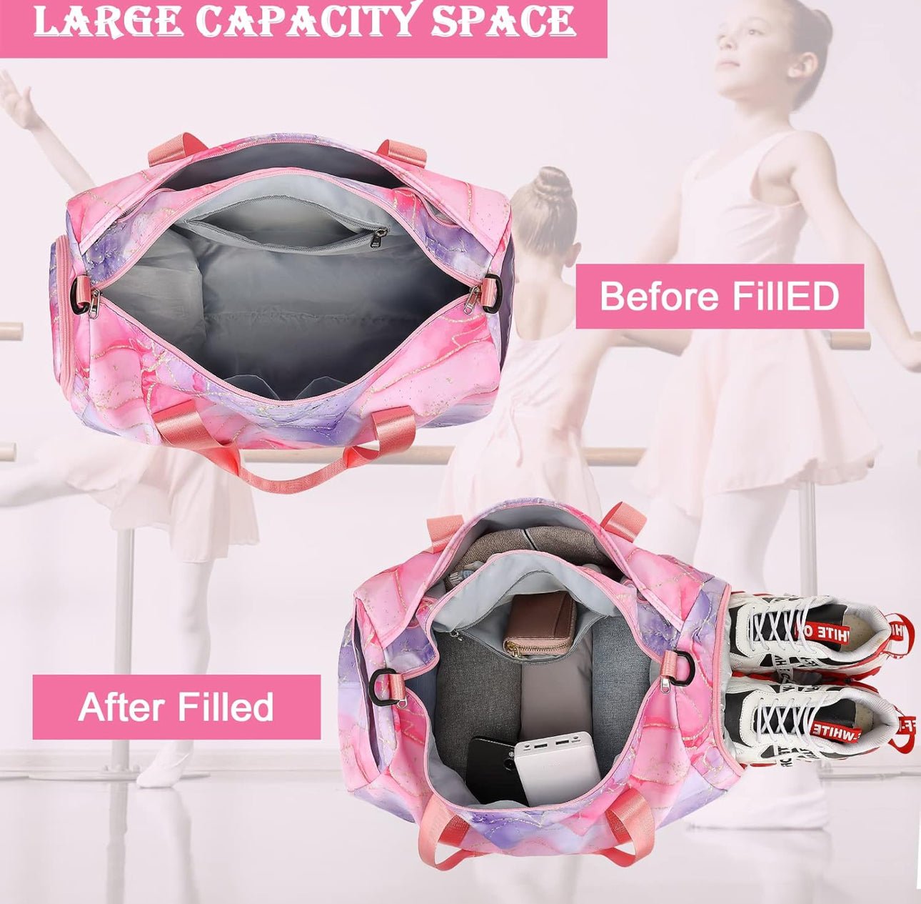 Kids Duffle Bag with Pink and Purple Swirl - Blissful Bundlz