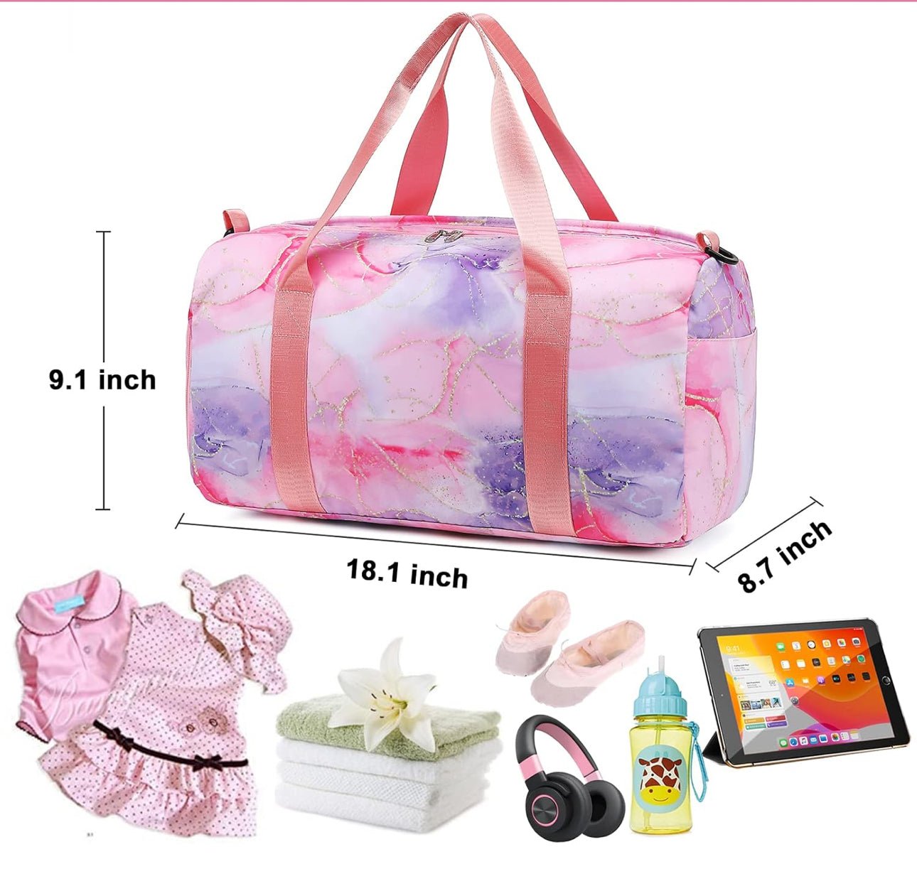 Kids Duffle Bag with Pink and Purple Swirl - Blissful Bundlz