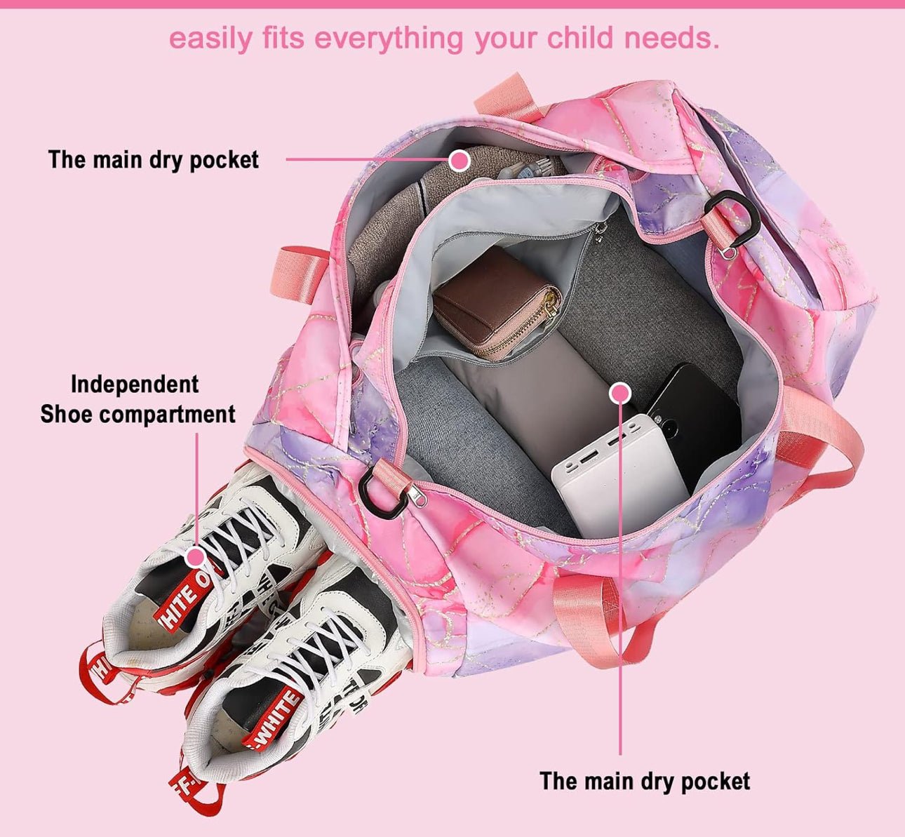 Kids Duffle Bag with Pink and Purple Swirl - Blissful Bundlz
