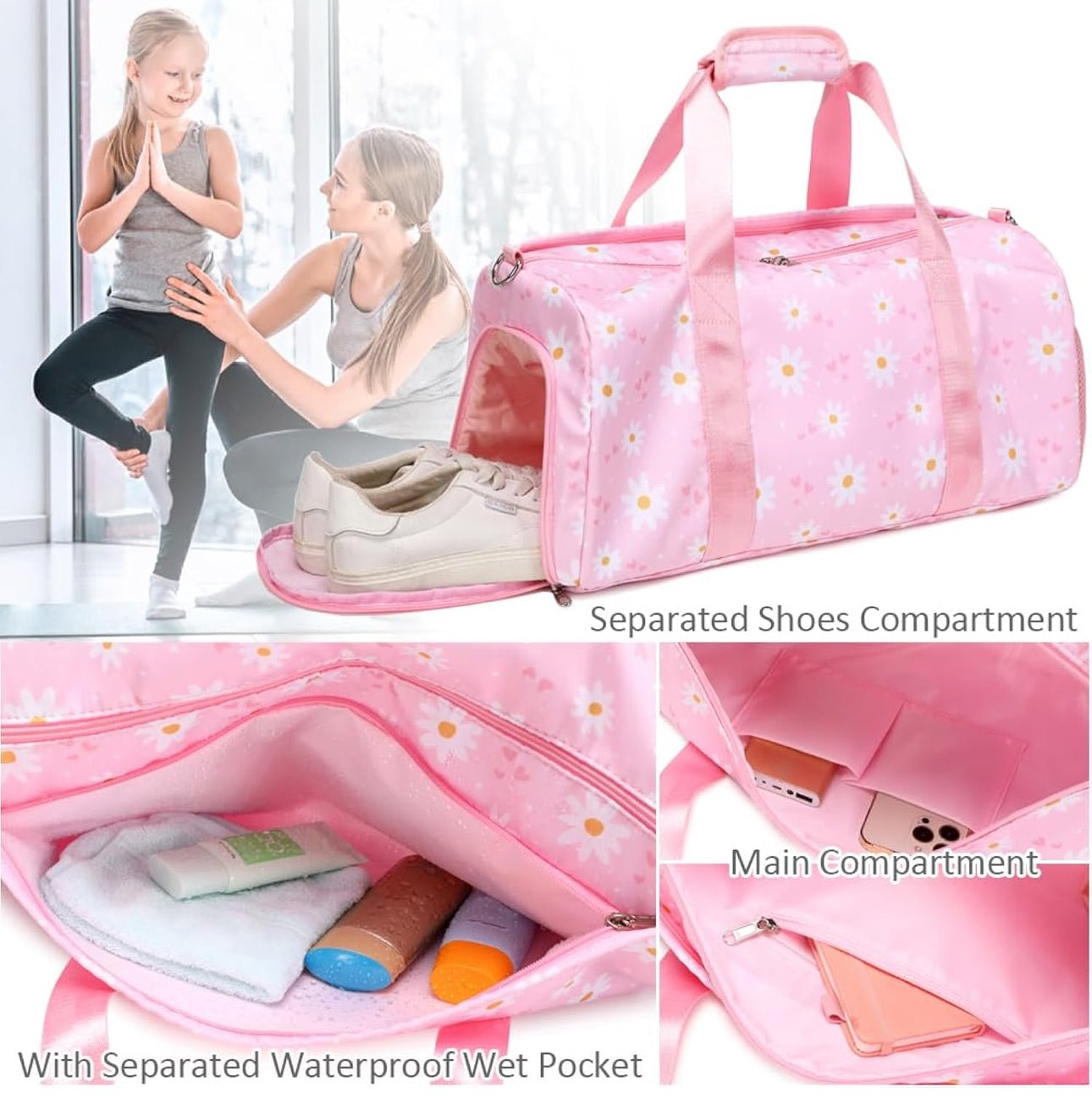 Kids Duffle Bag with Pink Daisys - Blissful Bundlz