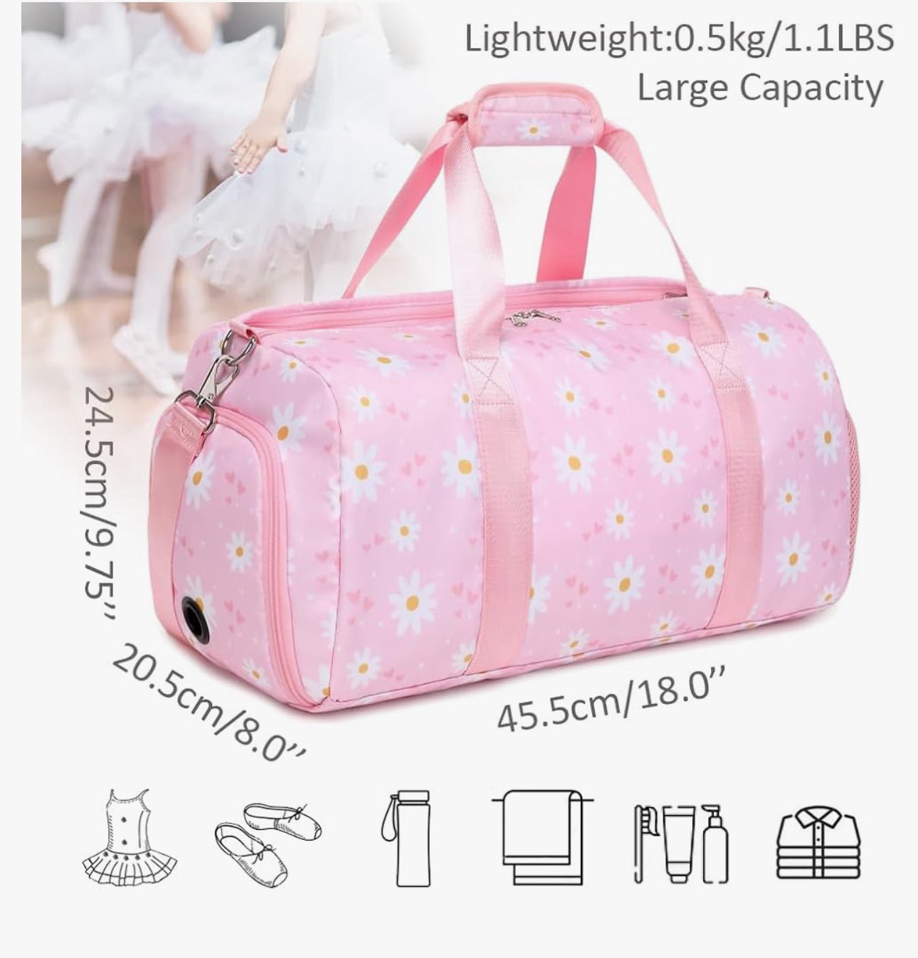 Kids Duffle Bag with Pink Daisys - Blissful Bundlz