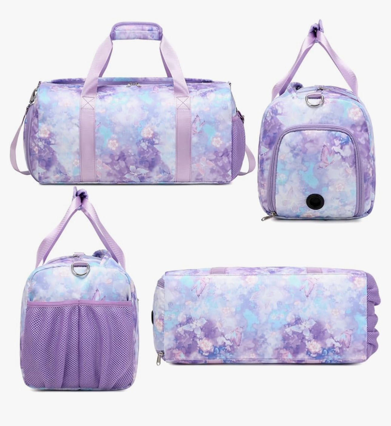 Kids Duffle Bag with Purple Flowers and Butterflies - Blissful Bundlz
