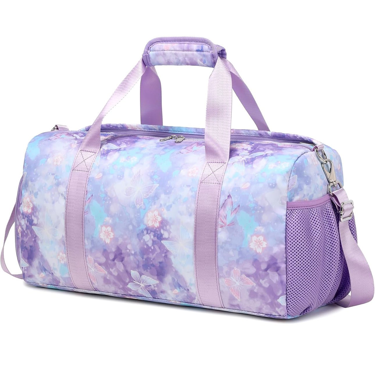 Kids Duffle Bag with Purple Flowers and Butterflies - Blissful Bundlz