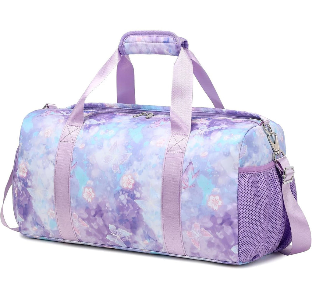 Kids Duffle Bag with Purple Flowers and Butterflies - Blissful Bundlz