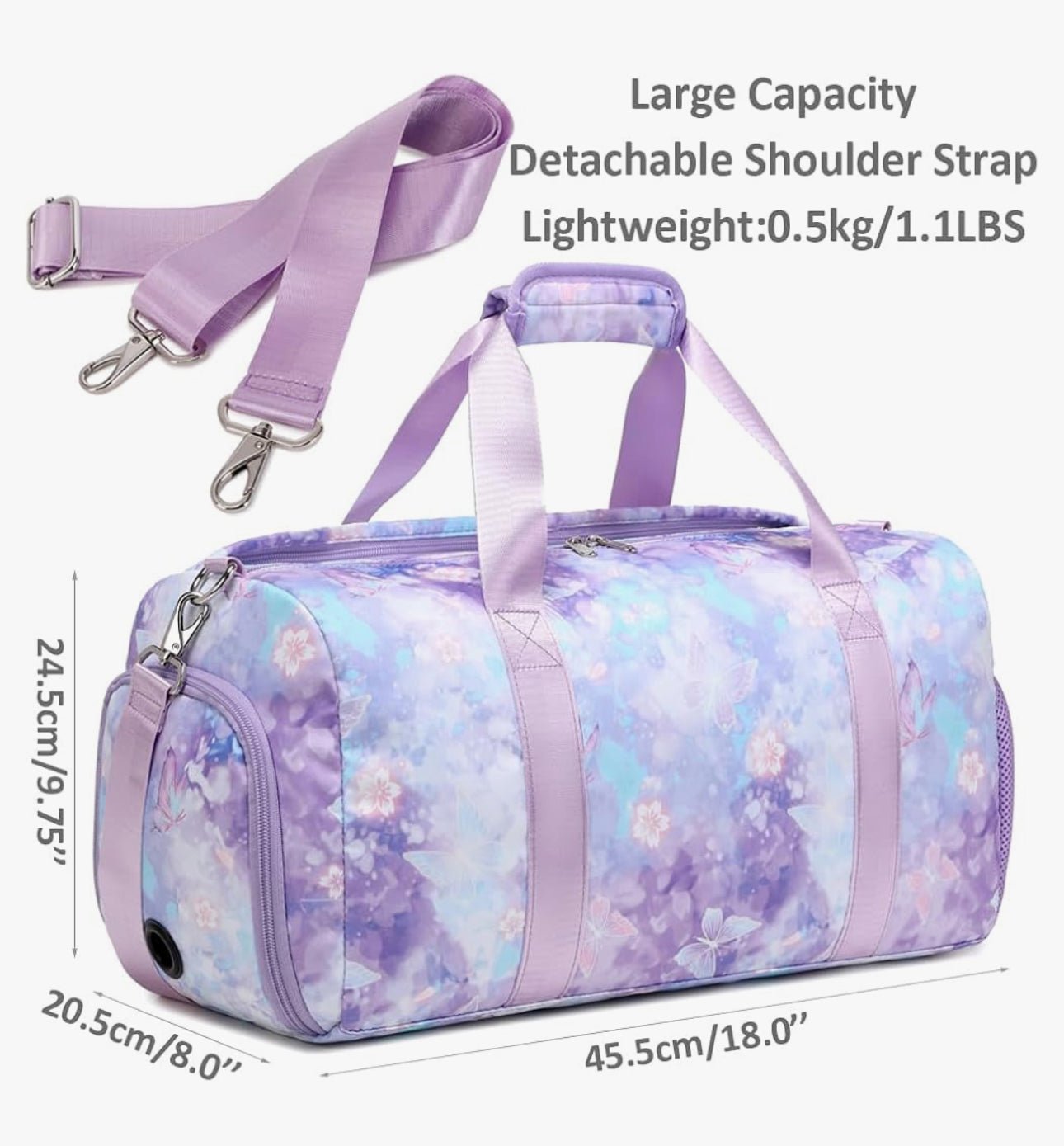 Kids Duffle Bag with Purple Flowers and Butterflies - Blissful Bundlz