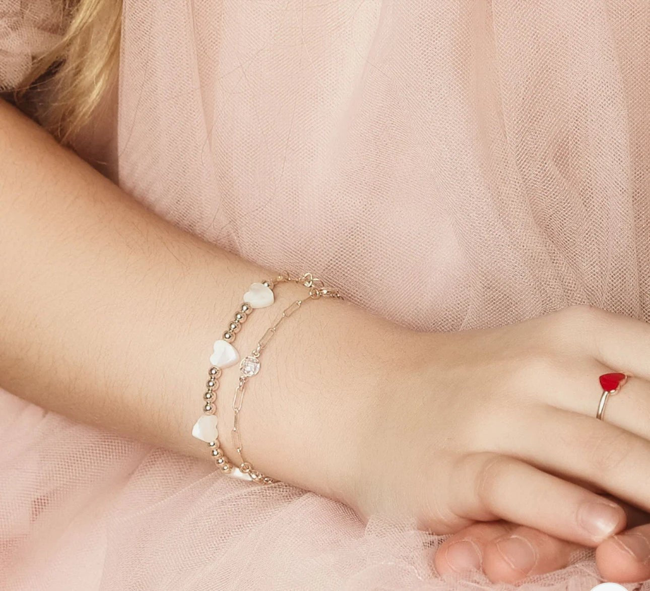 Lil Charms Gold White Hearts Bracelet - Jewelry