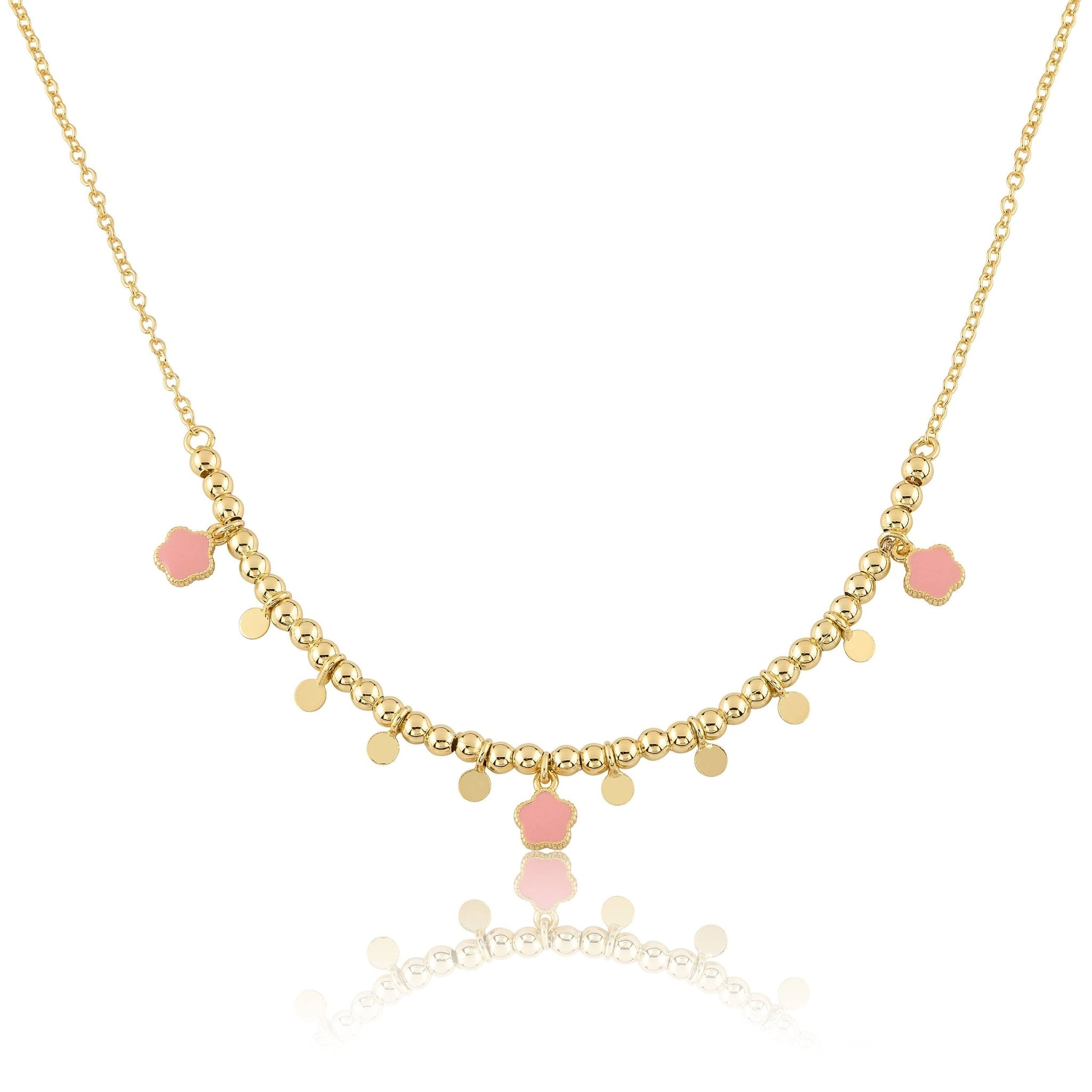 Little Miss Twin Stars - Bead & Disc Dangles Flowers Necklace - Jewelry