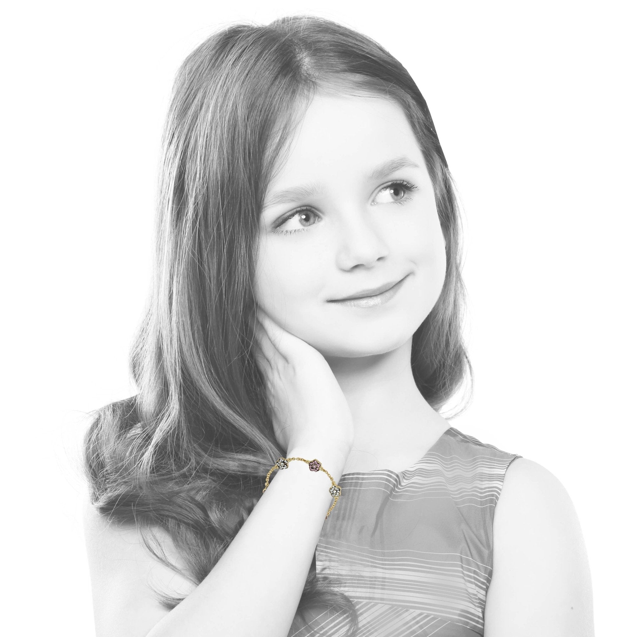 Little Miss Twin Stars - Crystal Flower Chain Bracelet - Jewelry