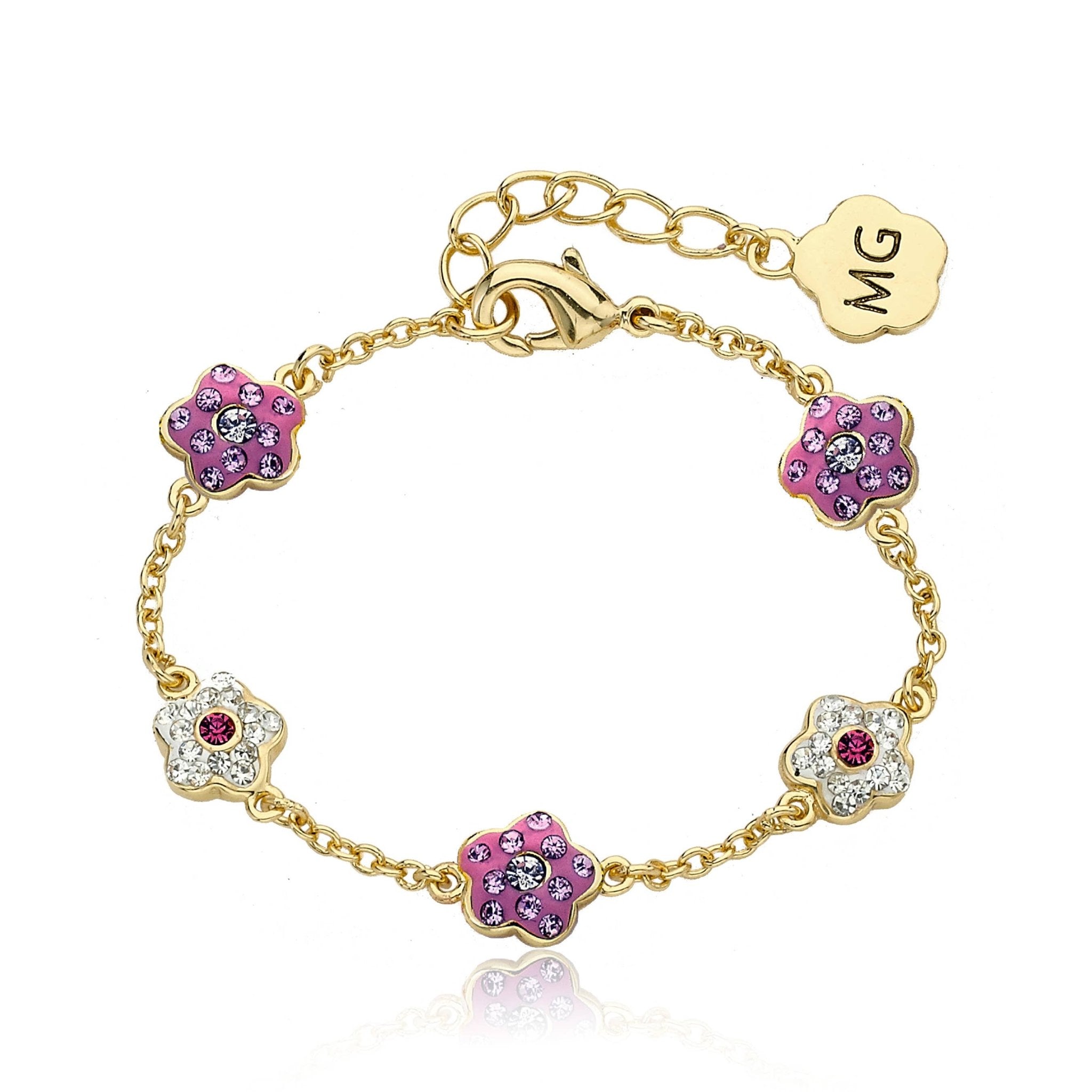 Little Miss Twin Stars - Crystal Flower Chain Bracelet - Jewelry