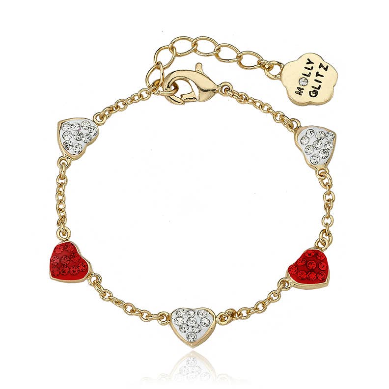 Little Miss Twin Stars - Crystal Heart Chain Bracelet - Jewelry