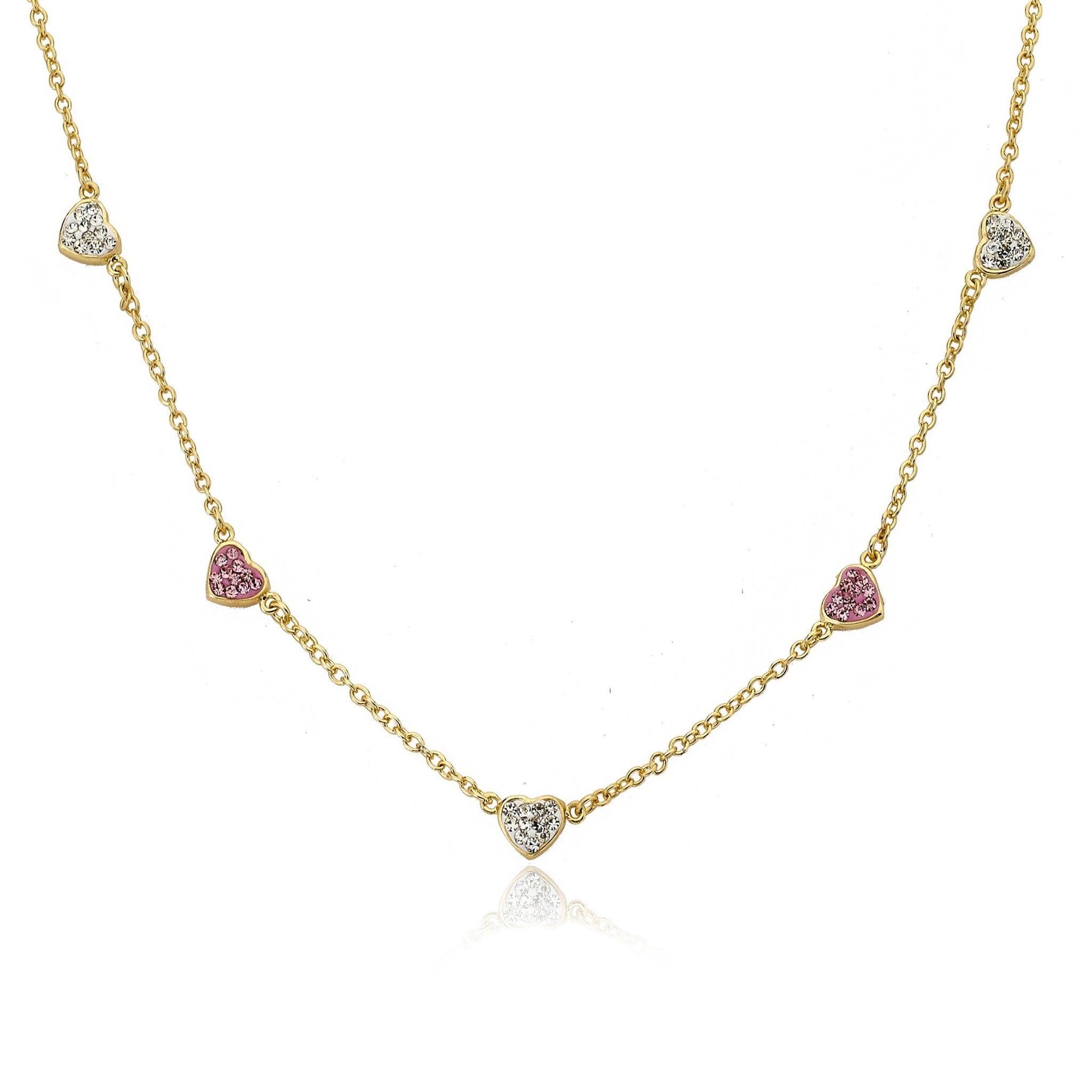 Little Miss Twin Stars - Crystal Hearts Chain Necklace: Pink - 