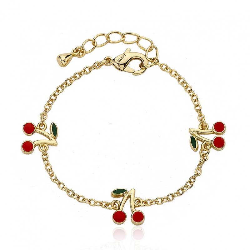 Little Miss Twin Stars - Enamel Cherries Bracelet - Jewelry