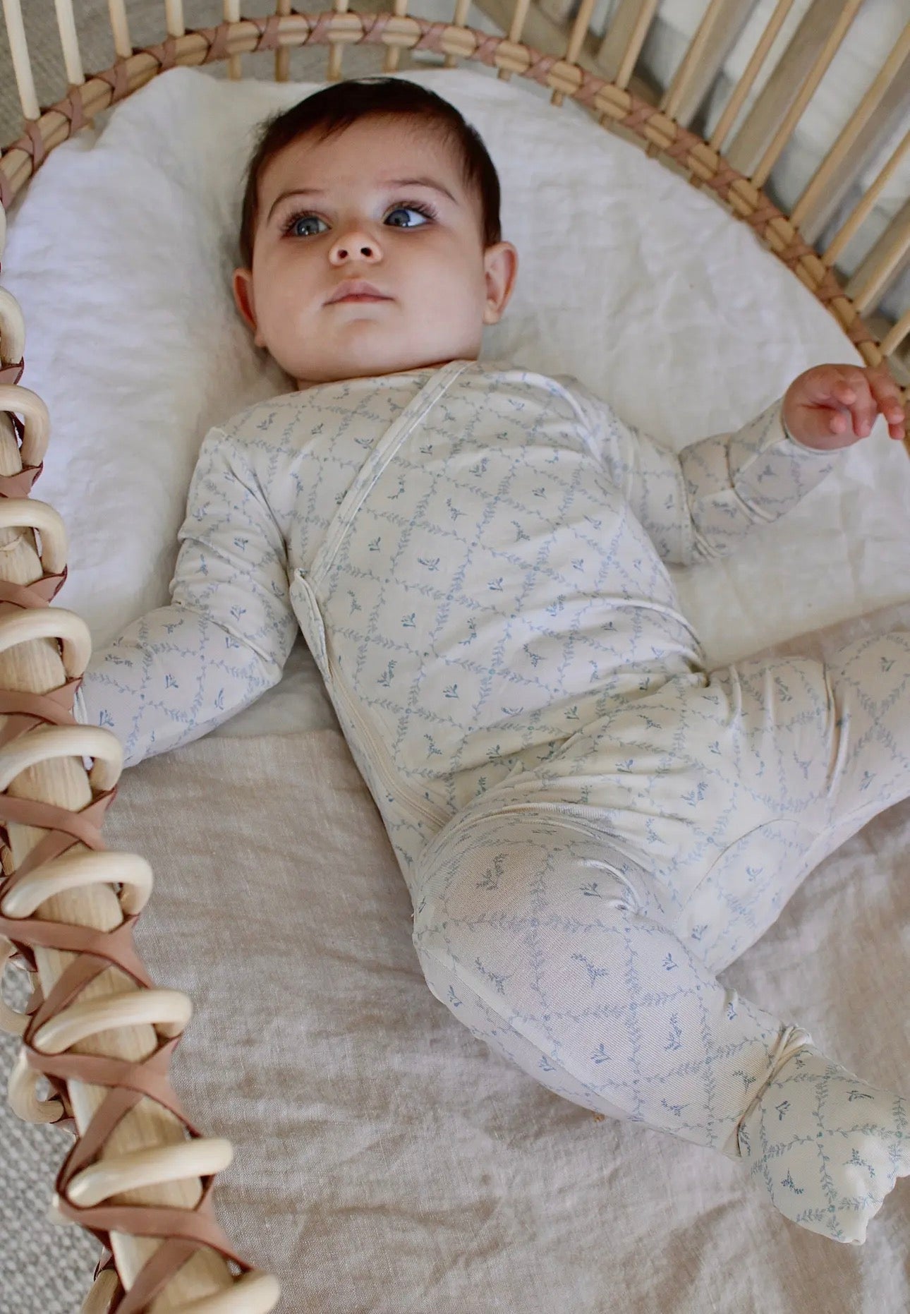 Little Threads Label - Blue Lattice Bamboo Wrap Footie - Footie