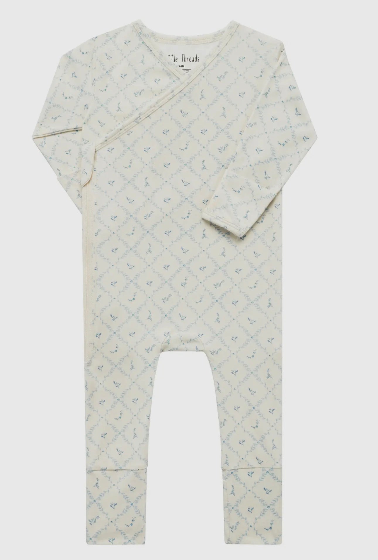 Little Threads Label - Blue Lattice Bamboo Wrap Footie - Footie