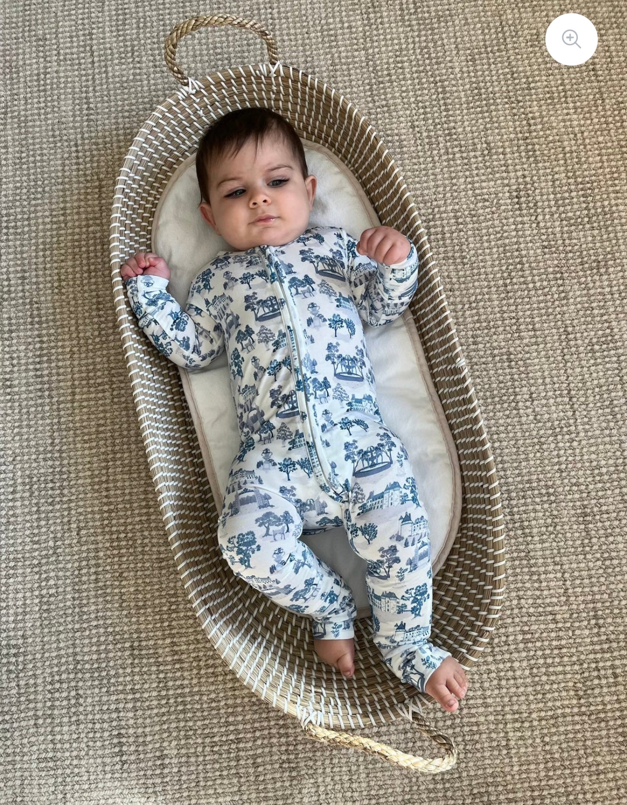 Little Threads Label - Blue Toile De Jouy Bamboo Wrap Footie - Footie