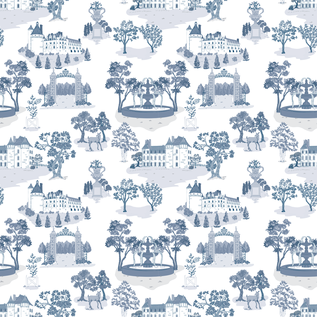 Little Threads Label - Blue Toile De Jouy Bamboo Wrap Footie - Footie