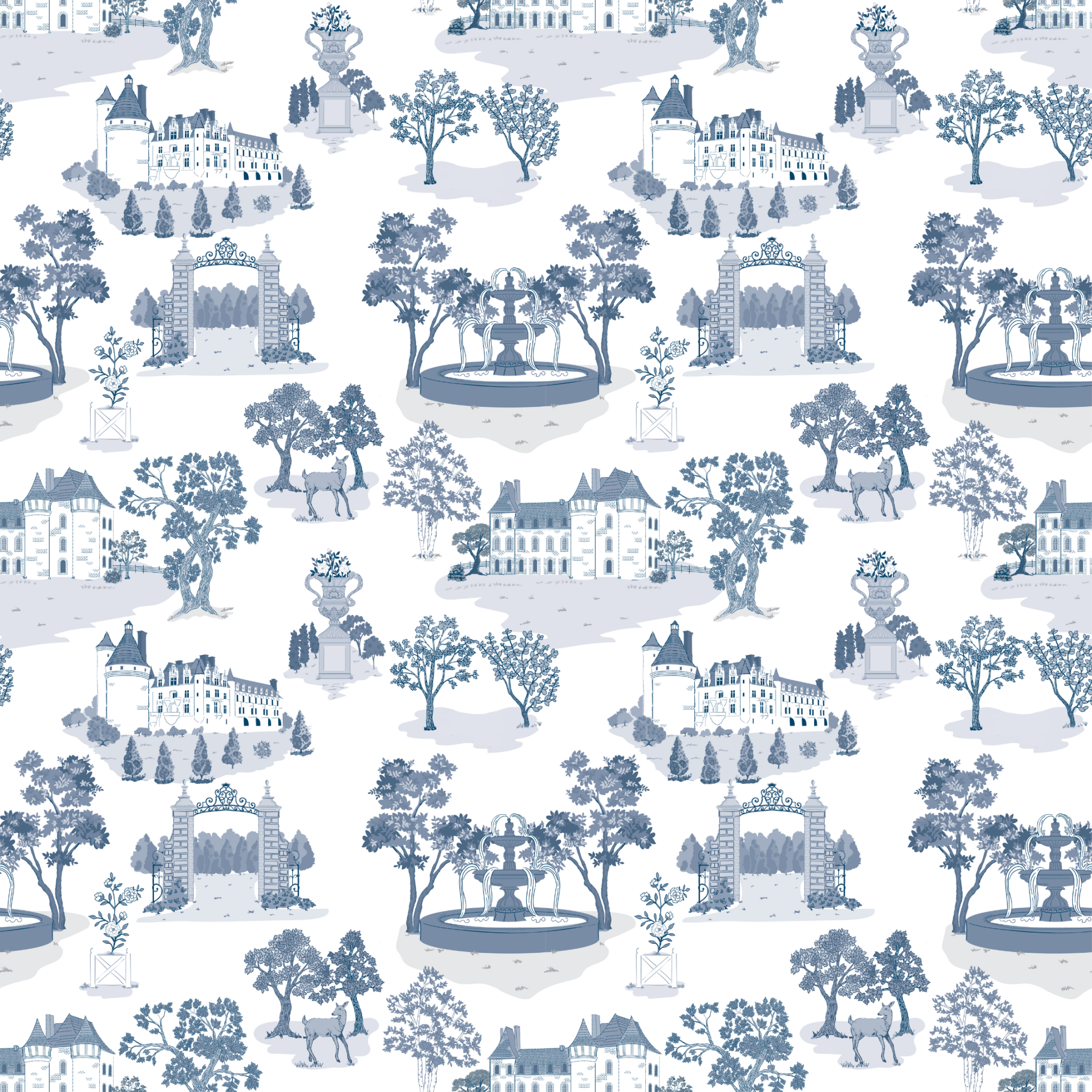 Little Threads Label - Blue Toile De Jouy Bamboo Wrap Footie - Footie