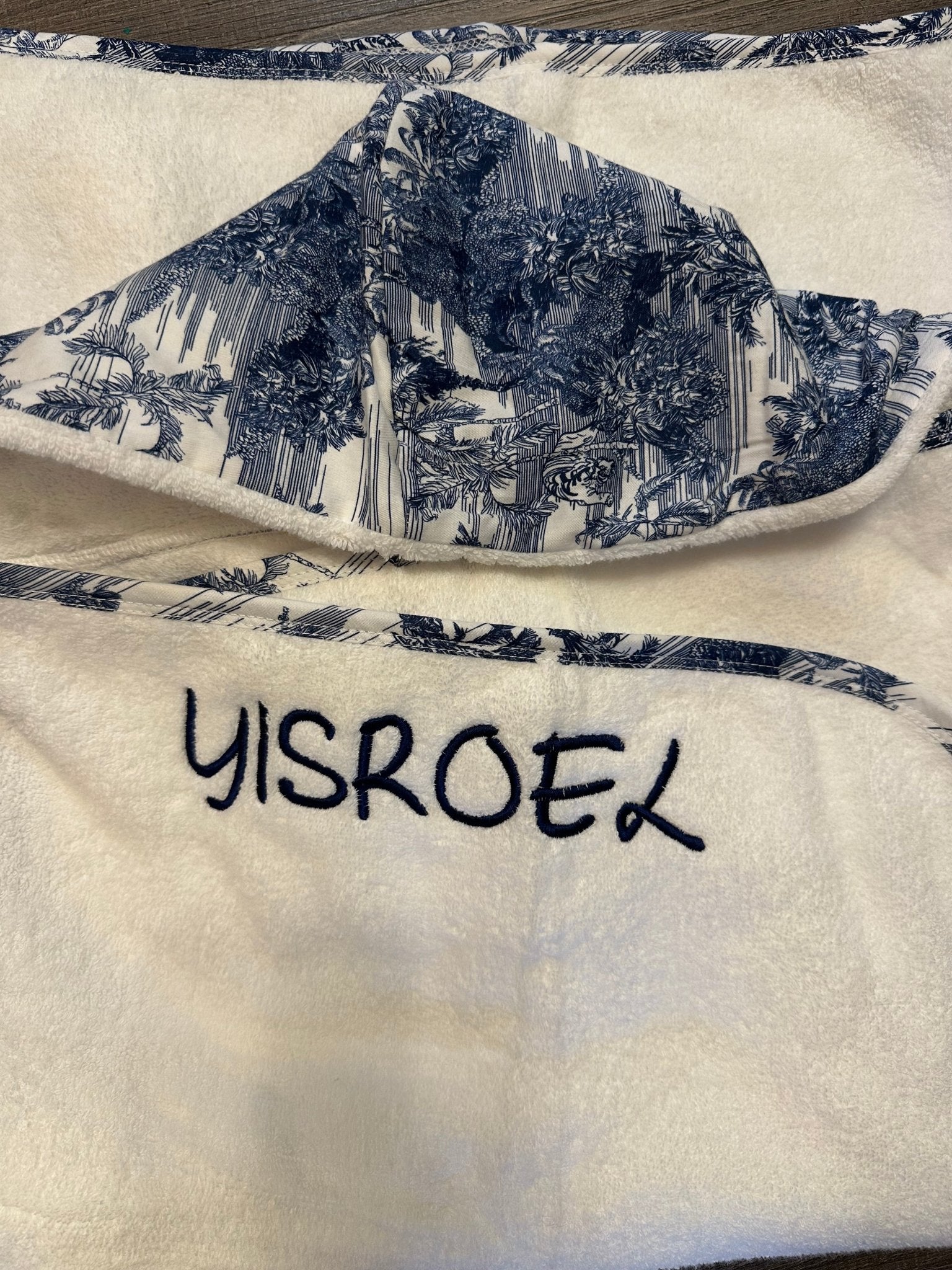 Little Threads Label Blue Toile Hooded Baby Towel - Towel