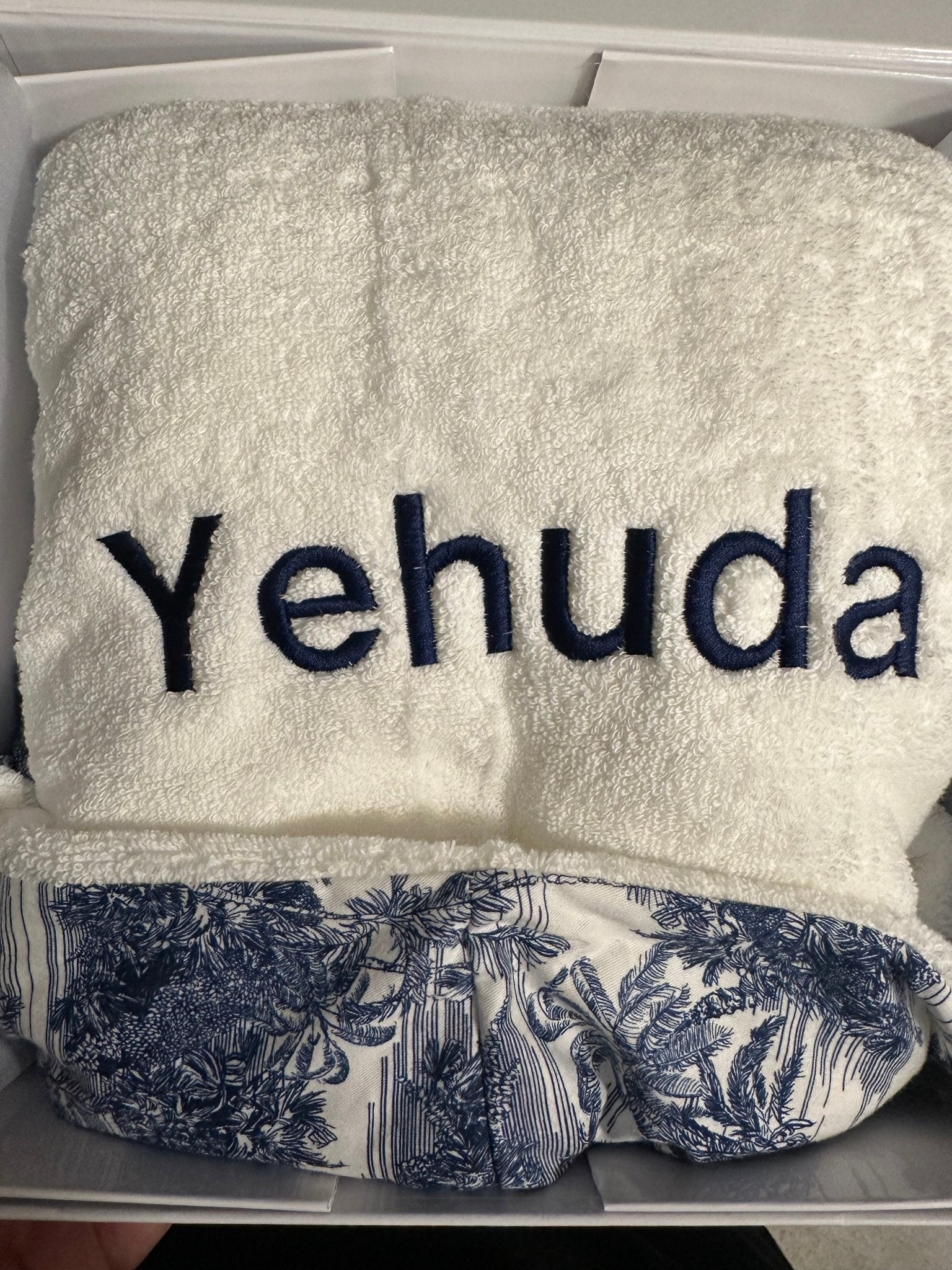 Little Threads Label Blue Toile Hooded Baby Towel - Blissful Bundlz