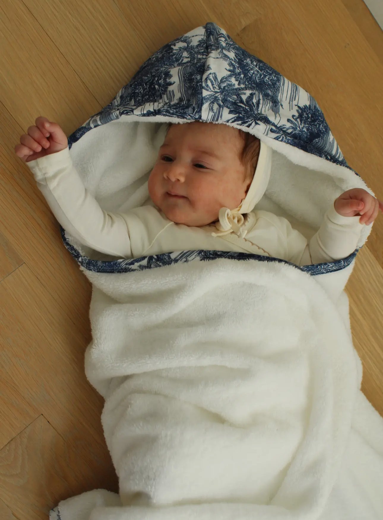 Little Threads Label Blue Toile Hooded Baby Towel - Blissful Bundlz