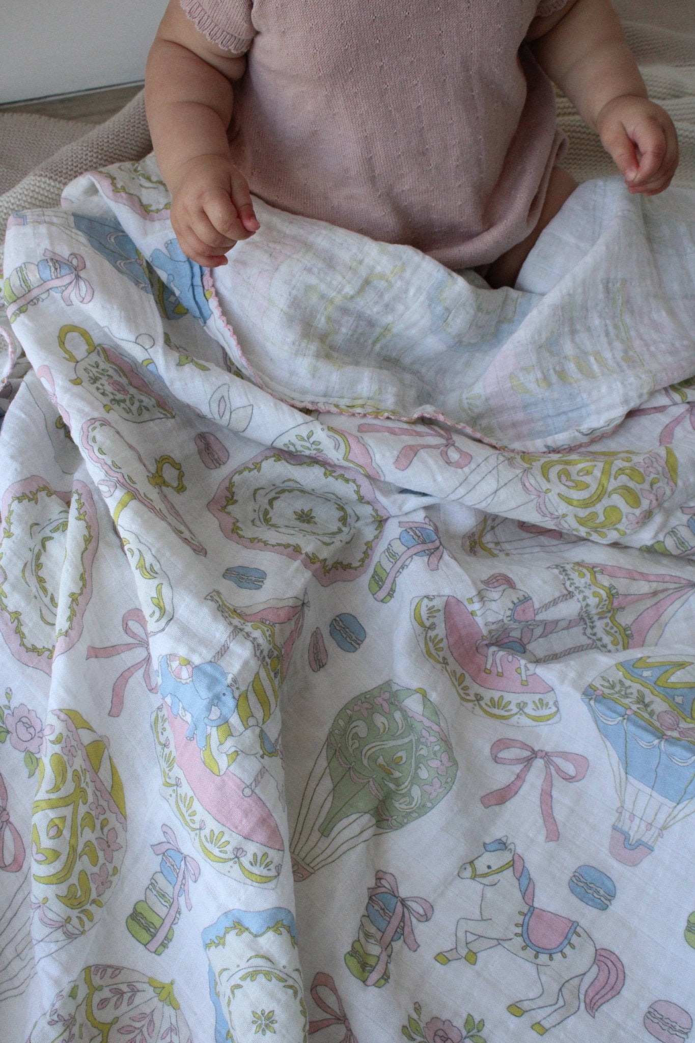 Little Threads Label Dreamy Carousel Muslin Blanket - Muslin Swaddle