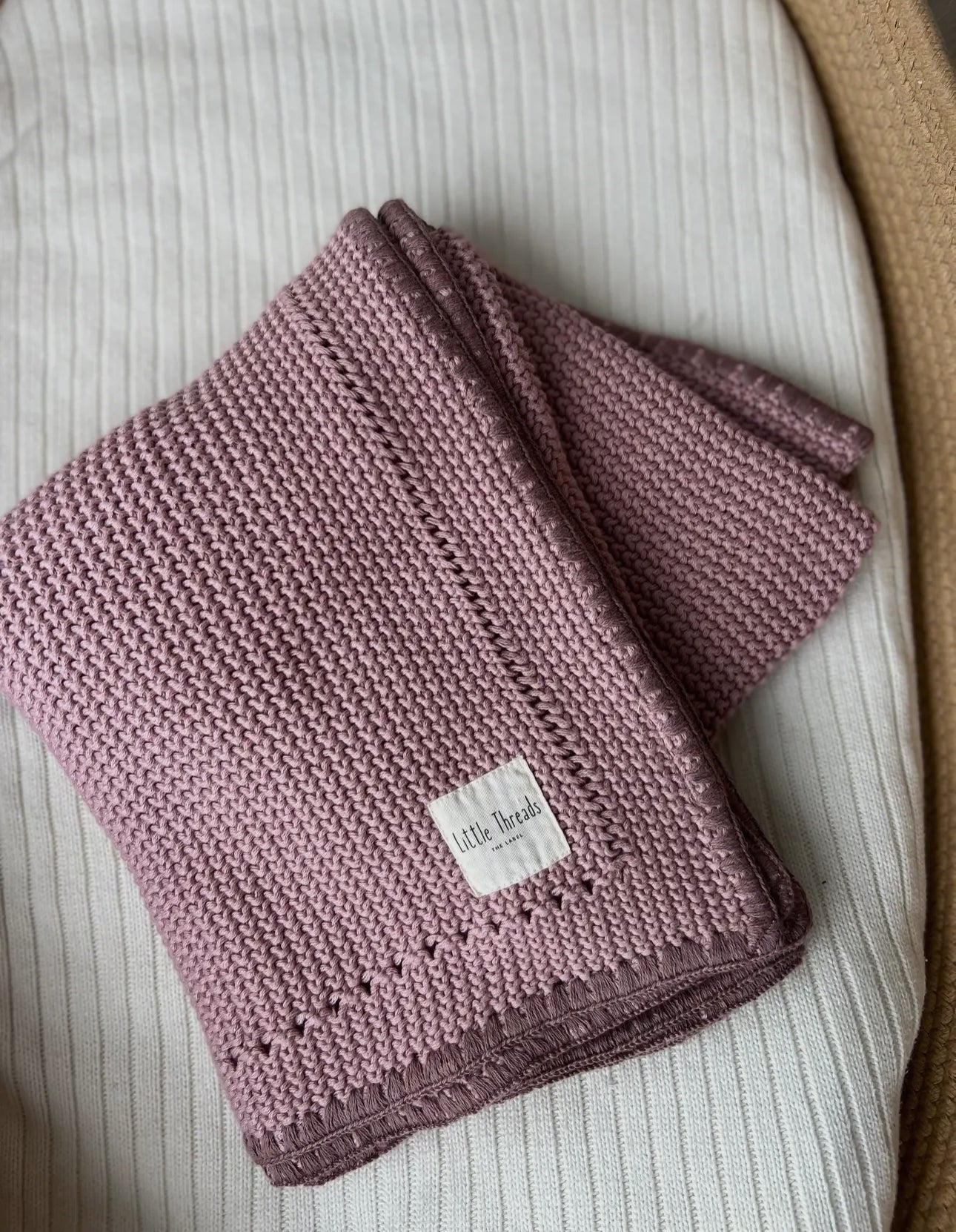 Little Threads Label Mauve Pink Knitted Cotton Blanket - Blissful Bundlz