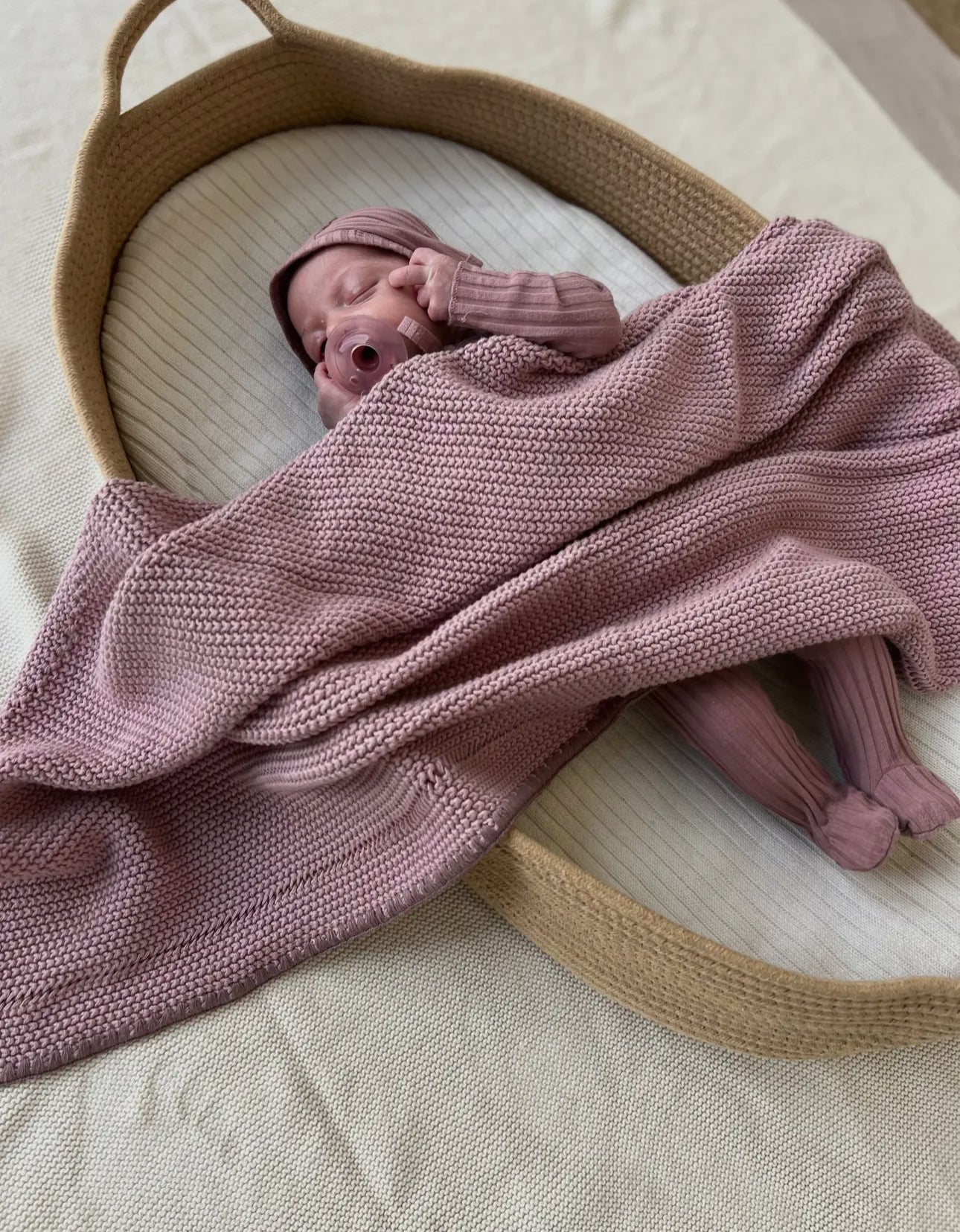 Little Threads Label Mauve Pink Knitted Cotton Blanket - Blissful Bundlz