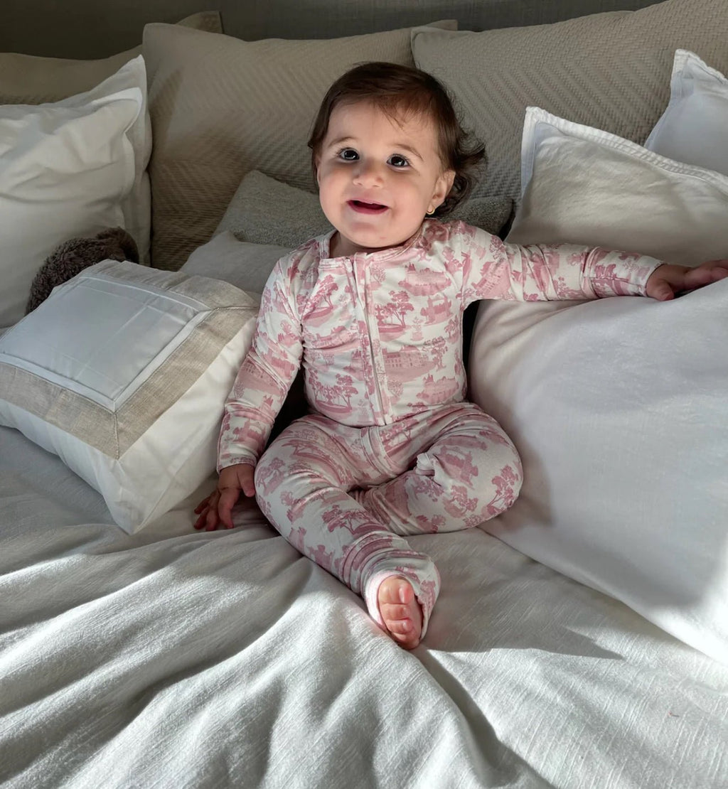 Little Threads Label - Mauve Toile De Jouy Bamboo Wrap Footie - Footie