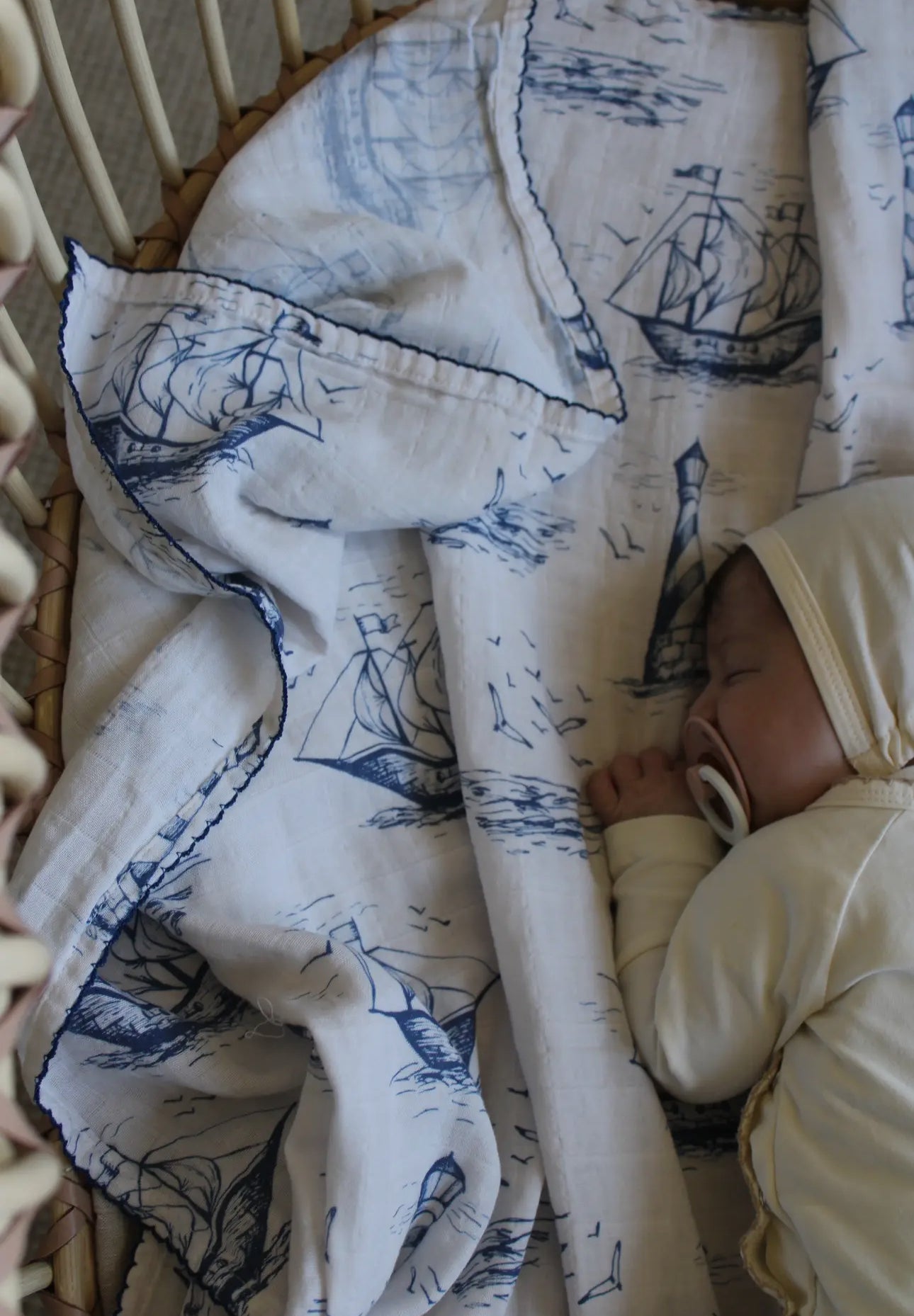 Little Threads Label Nautical Sailor Dream Muslin Blanket - Blissful Bundlz