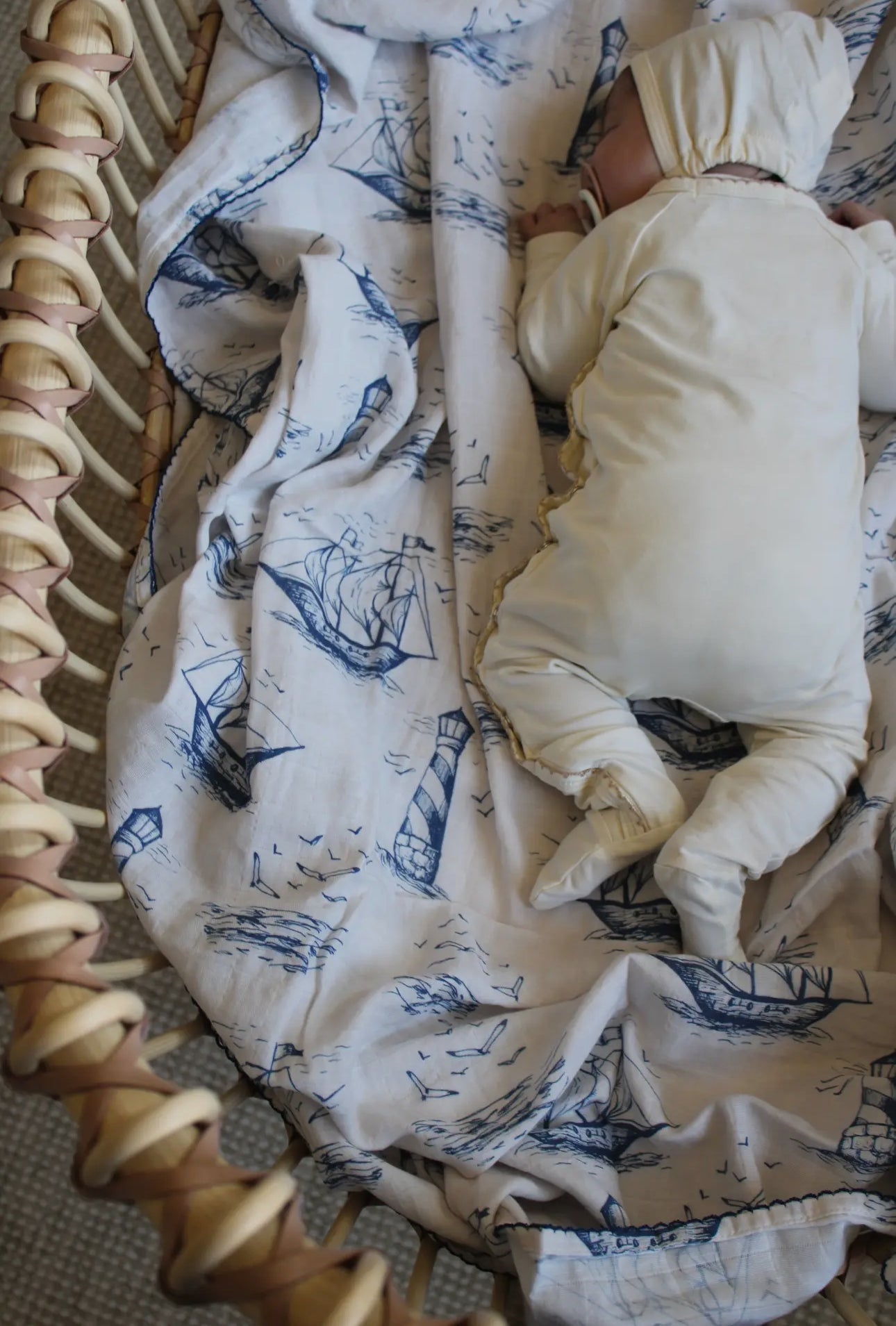 Little Threads Label Nautical Sailor Dream Muslin Blanket - Blissful Bundlz