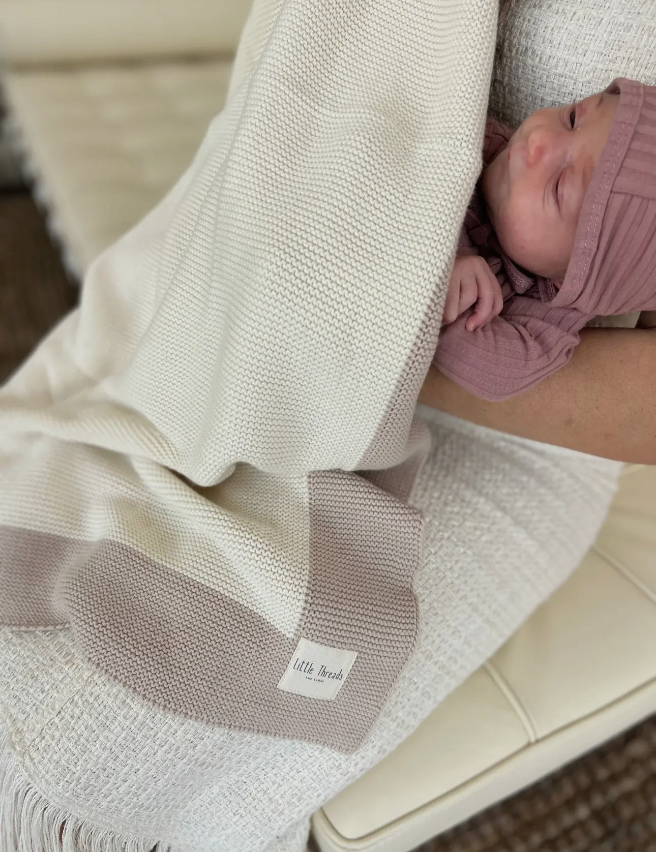 Little Threads Label Neutral Border Knitted Cotton Baby Blanket - Blissful Bundlz