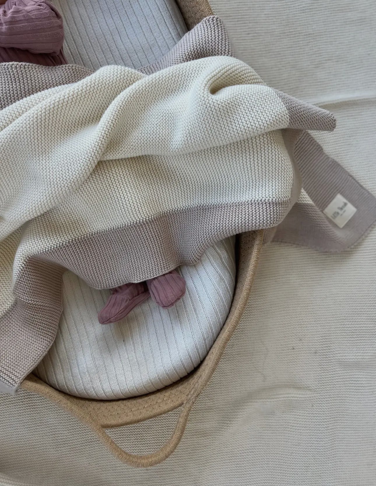 Little Threads Label Neutral Border Knitted Cotton Baby Blanket - Blissful Bundlz