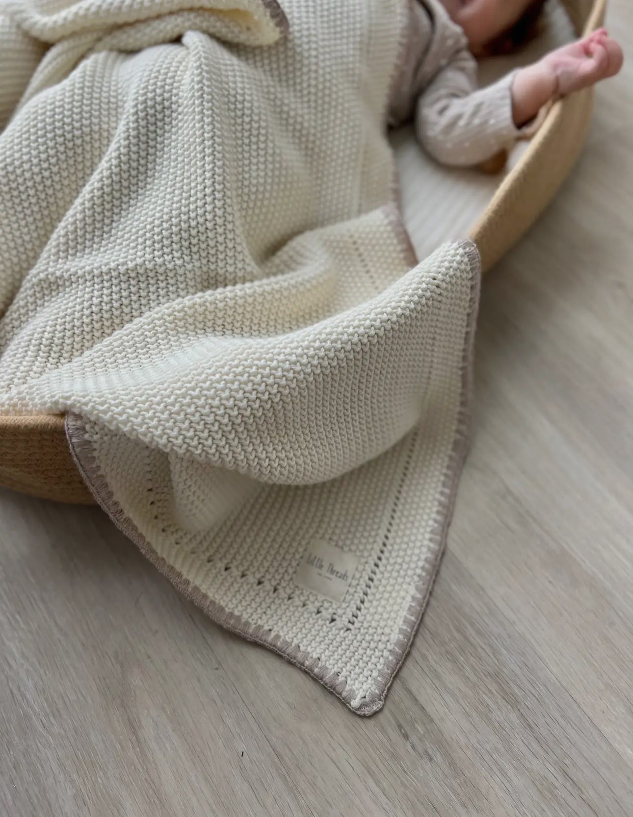 Little Threads Label Oat Cream Knitted Cotton Blanket - Blissful Bundlz