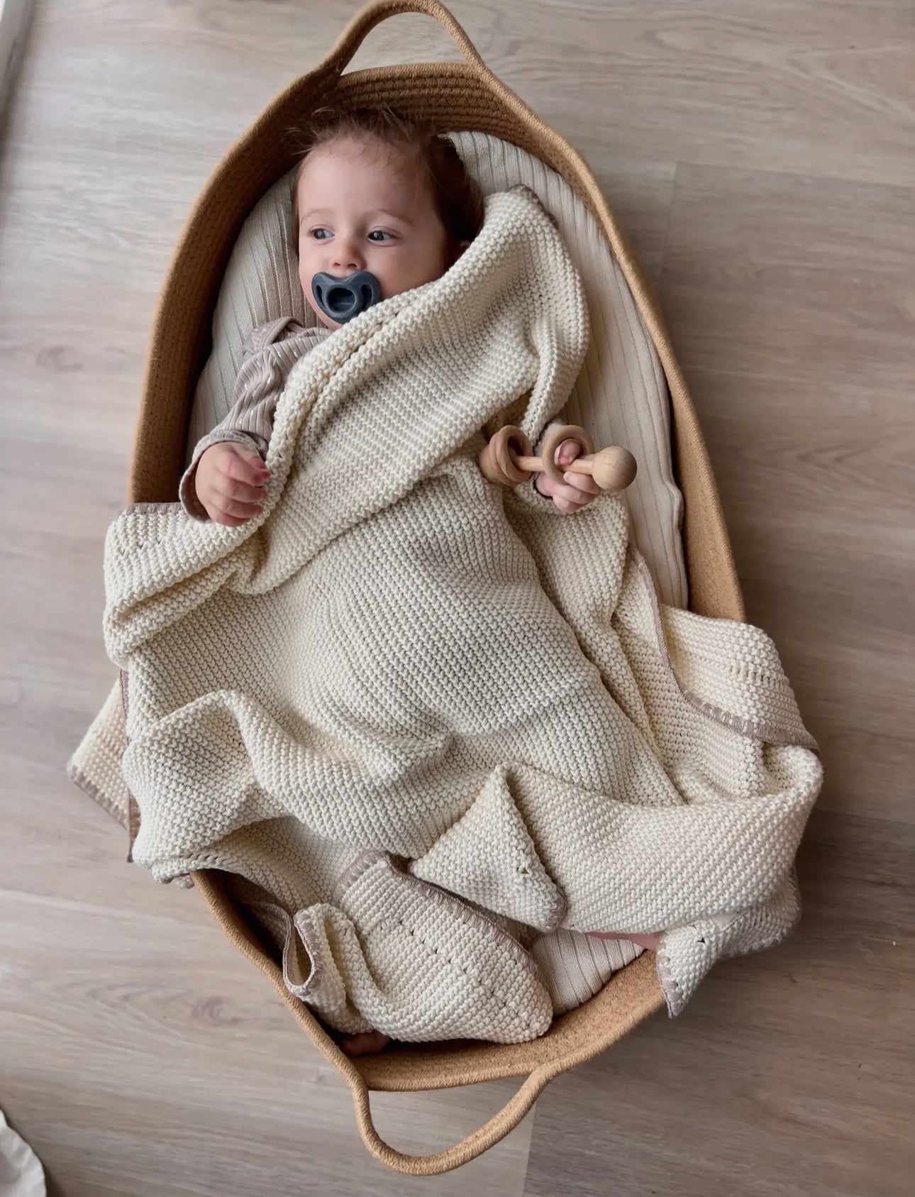 Little Threads Label Oat Cream Knitted Cotton Blanket - Blissful Bundlz