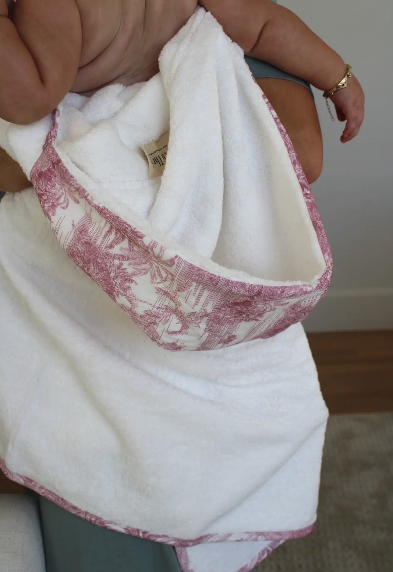 Little Threads Label Pink Toile Baby Bath Towel - Blissful Bundlz