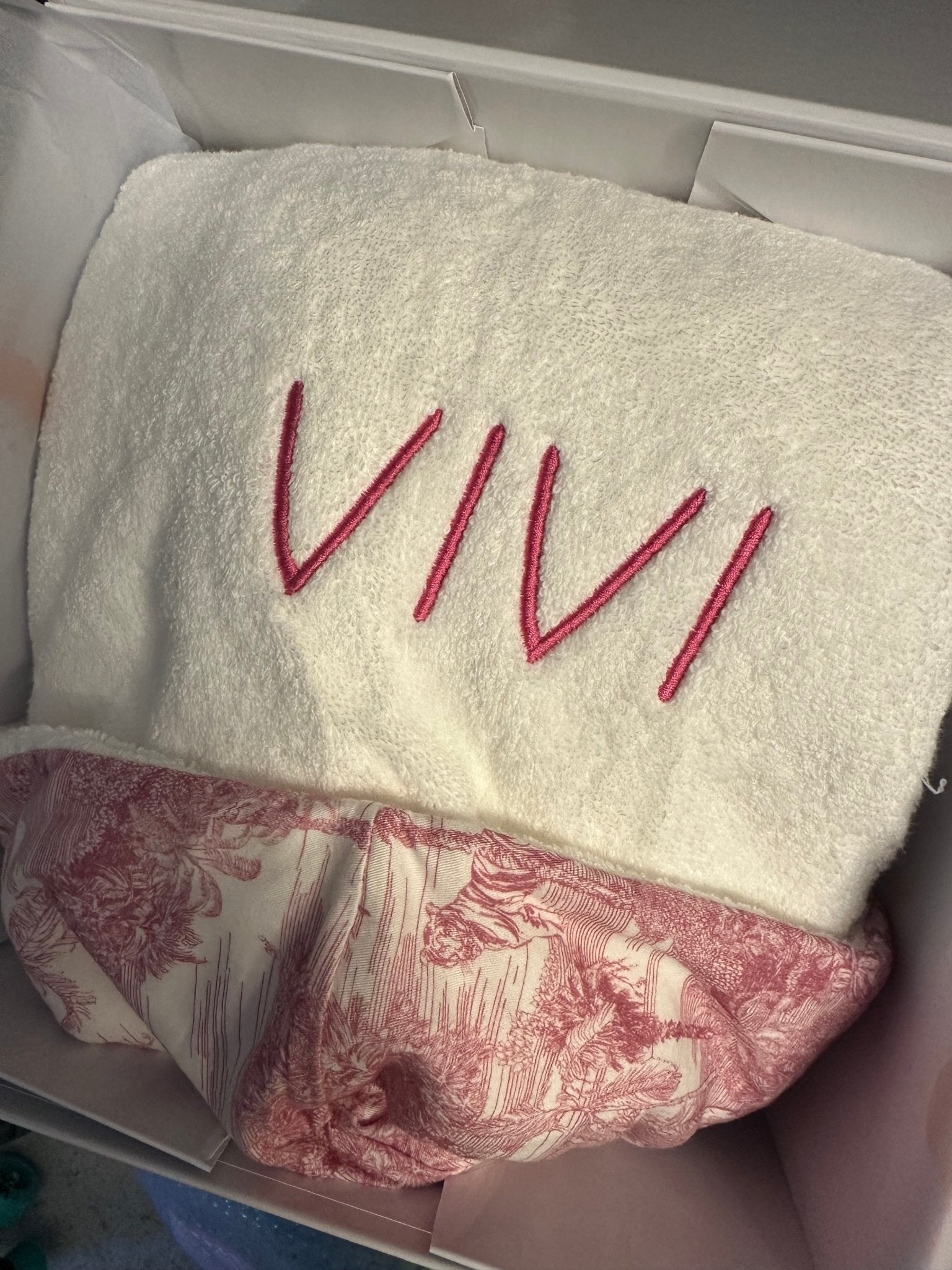 Little Threads Label Pink Toile Baby Bath Towel - Blissful Bundlz