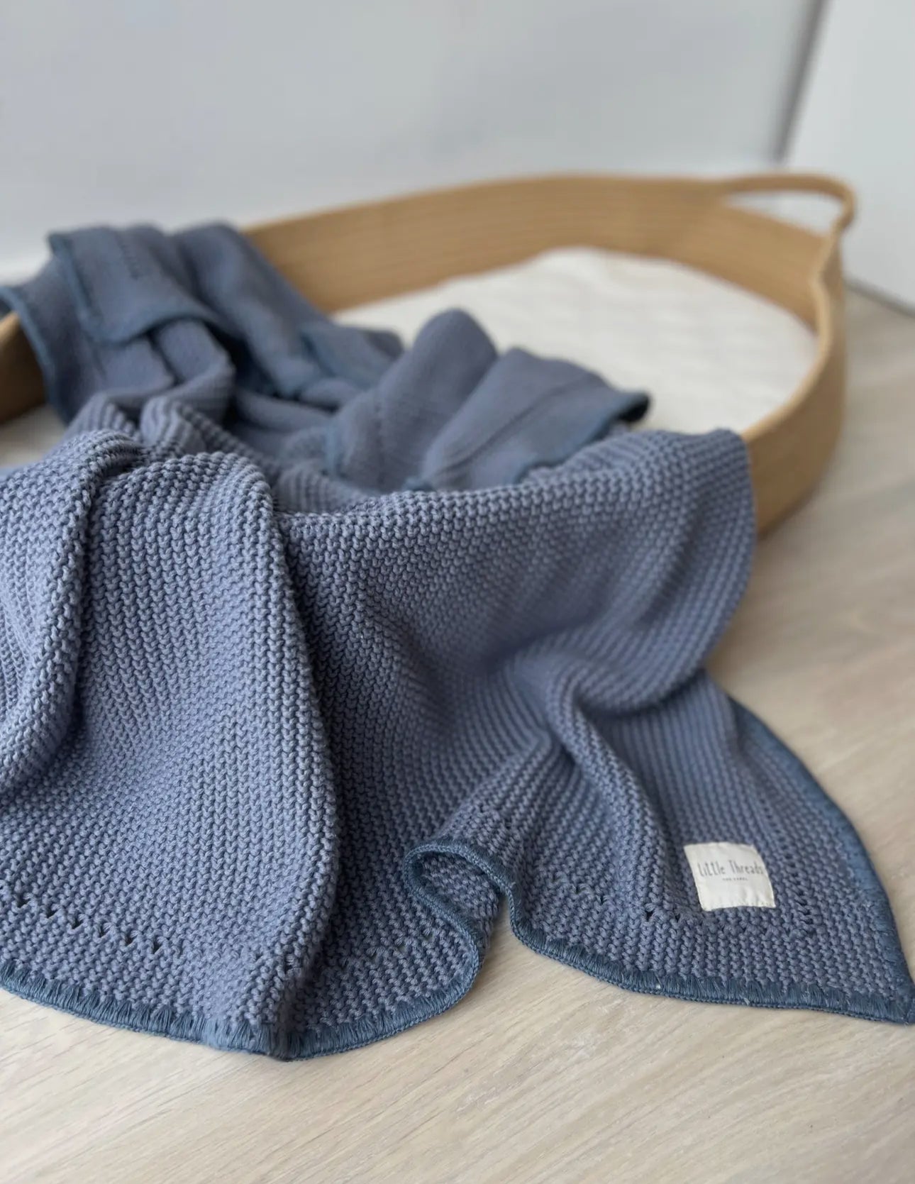 Little Threads Label Slate Blue Knitted Cotton Blanket - Blissful Bundlz