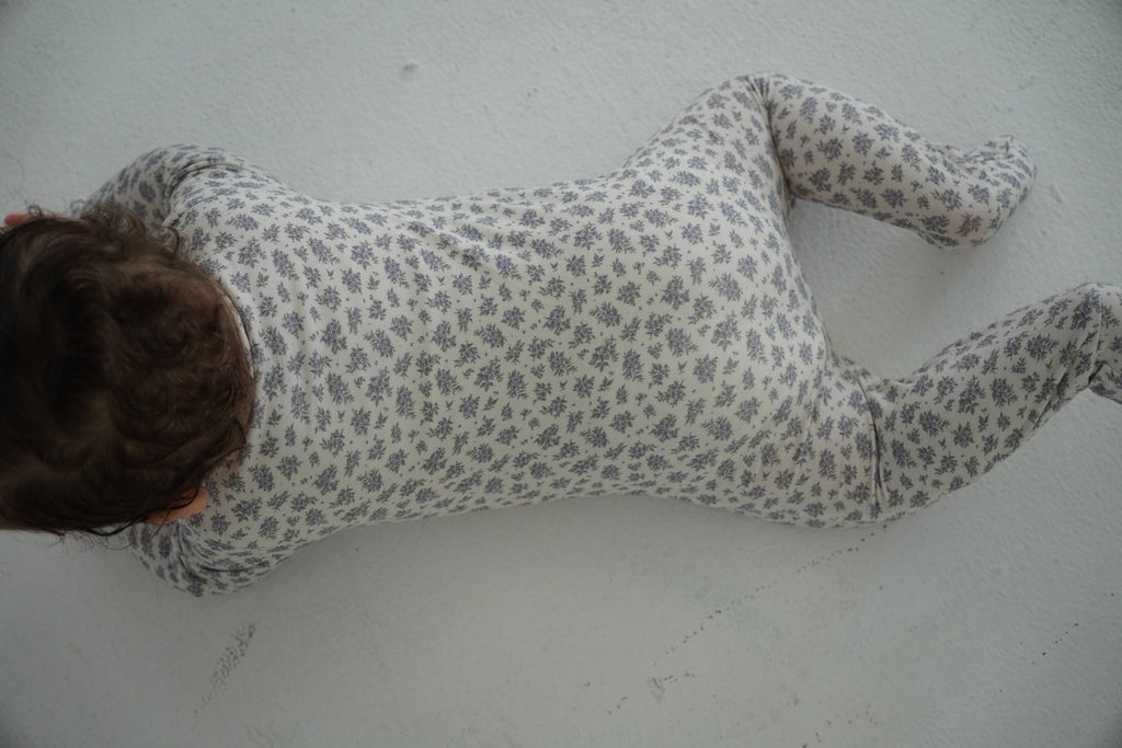 Little Threads Label - Vintage Blue Floral Bamboo Footie - Blissful Bundlz