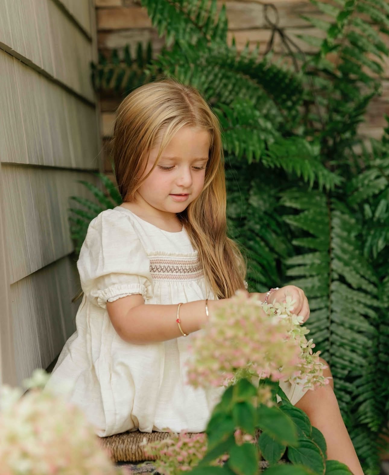 Looms Knits Stitch Collection - 3/4 Sleeve Smocked Linen Dress - Natural - Blissful Bundlz